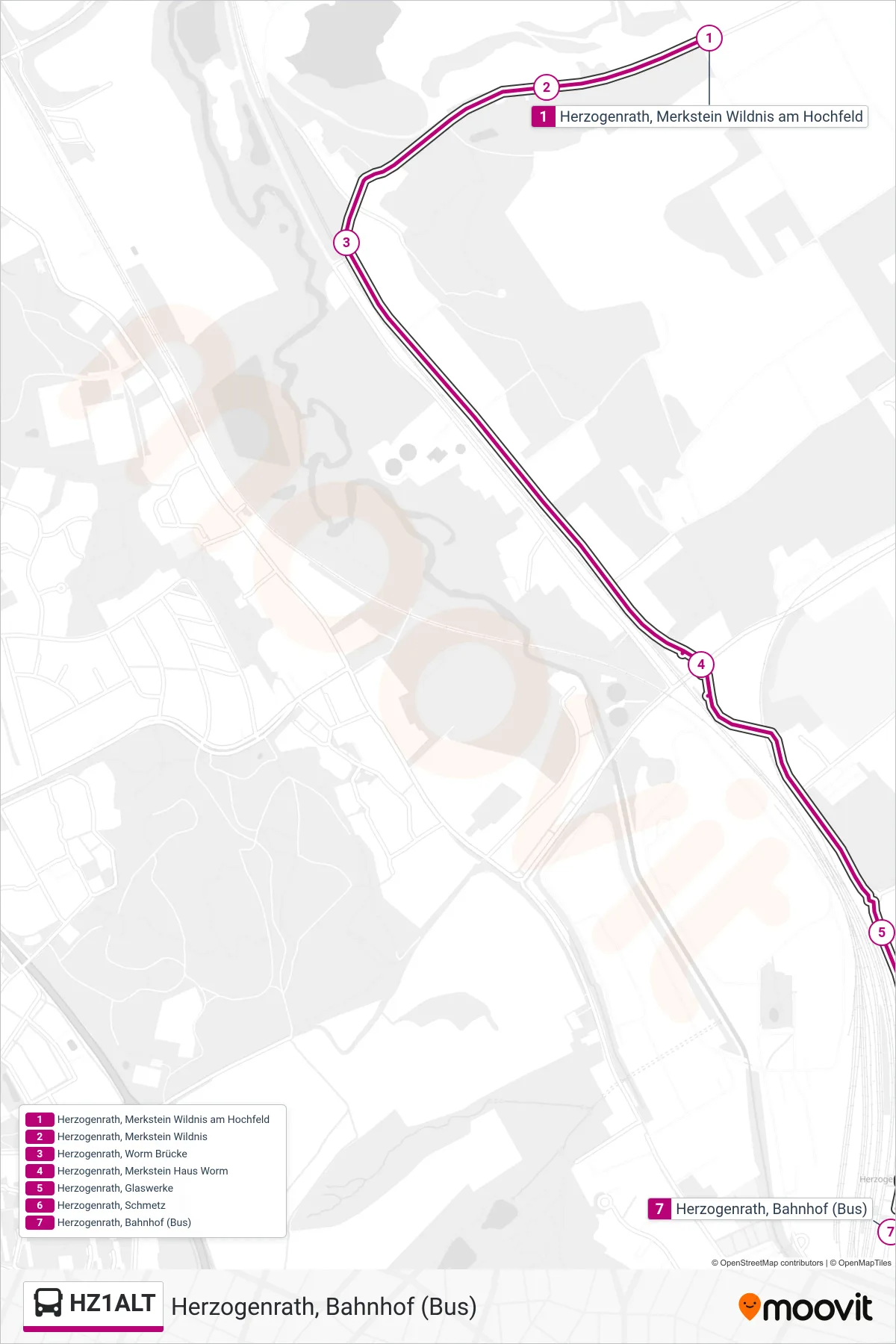 Linie HZ1ALT (Bus) Richtung Herzogenrath, Bahnhof (Bus): Route und Haltestellen auf der Karte