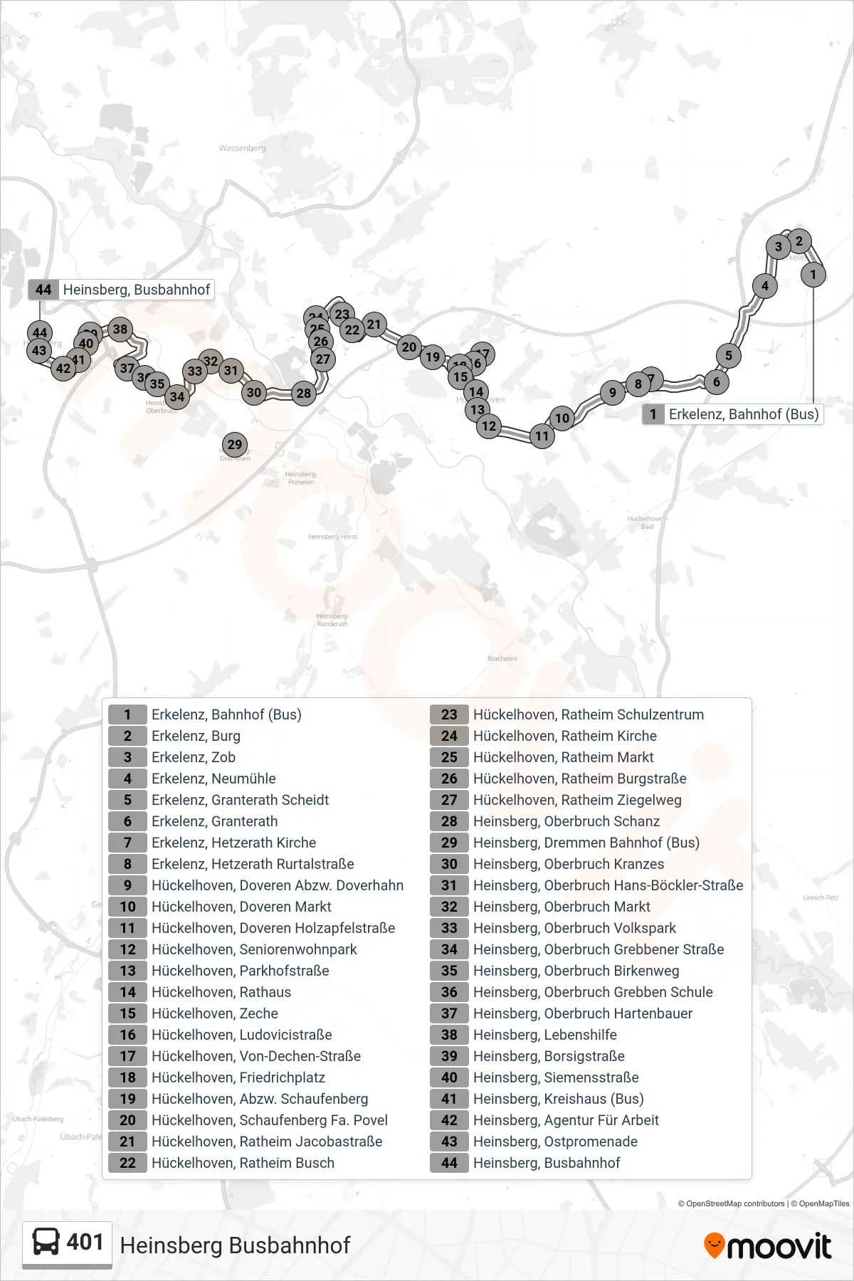 Linie 401 (Bus) Richtung Heinsberg Busbahnhof: Route und Haltestellen auf der Karte