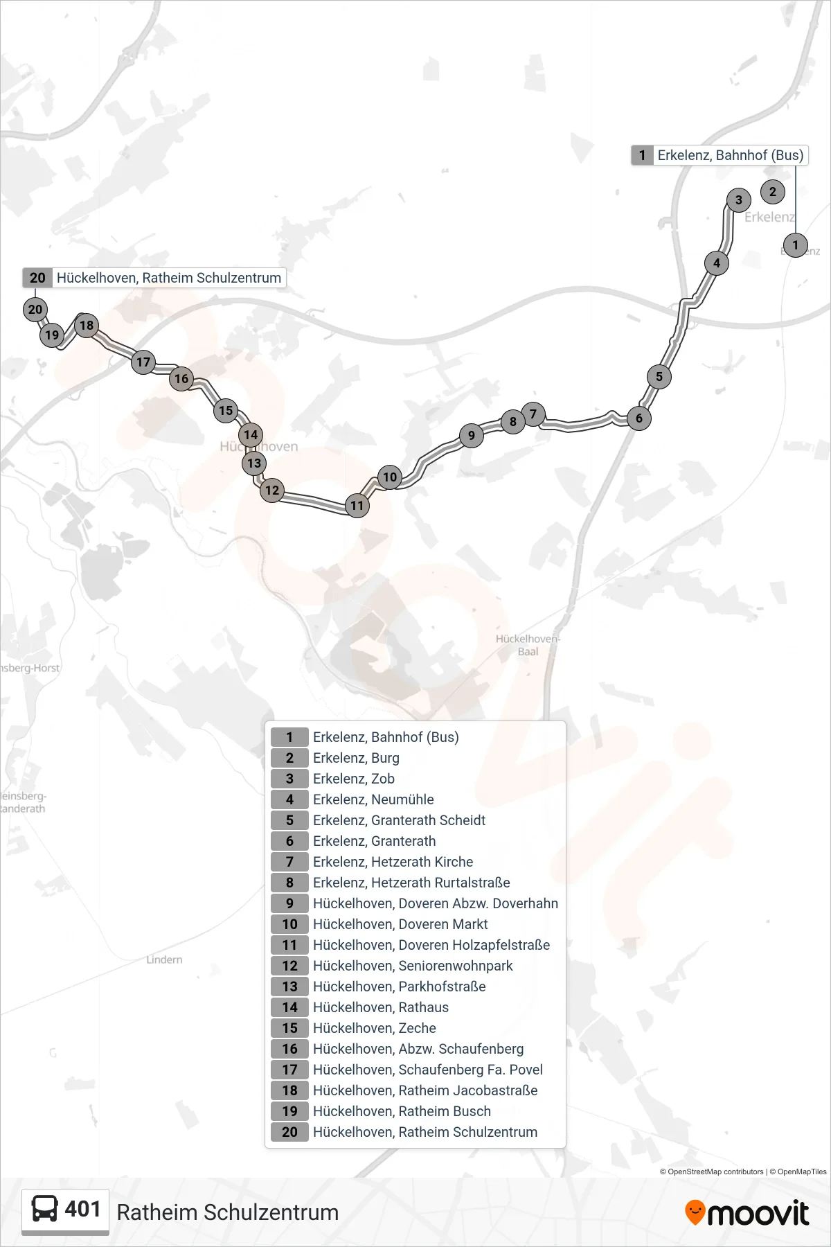 Linie 401 (Bus) Richtung Ratheim Schulzentrum: Route und Haltestellen auf der Karte