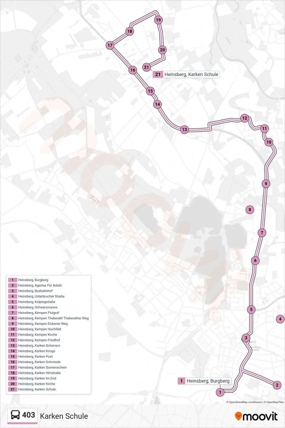 Linie 403 (Bus) Richtung Karken Schule: Route und Haltestellen auf der Karte