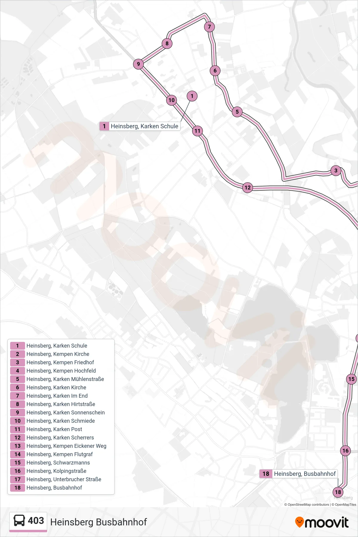 Linie 403 (Bus) Richtung Heinsberg Busbahnhof: Route und Haltestellen auf der Karte