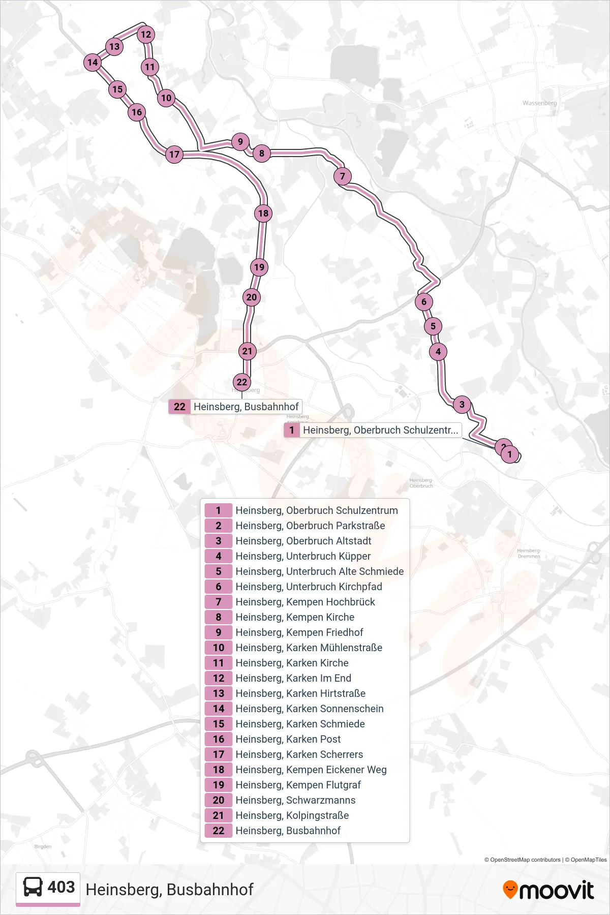 Linie 403 (Bus) Richtung Heinsberg, Busbahnhof: Route und Haltestellen auf der Karte