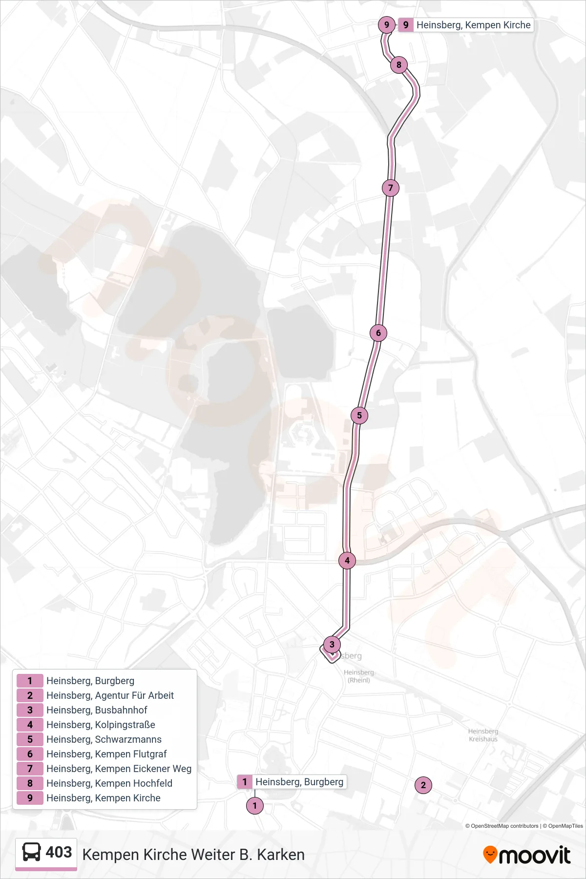 Linie 403 (Bus) Richtung Kempen Kirche Weiter B. Karken: Route und Haltestellen auf der Karte