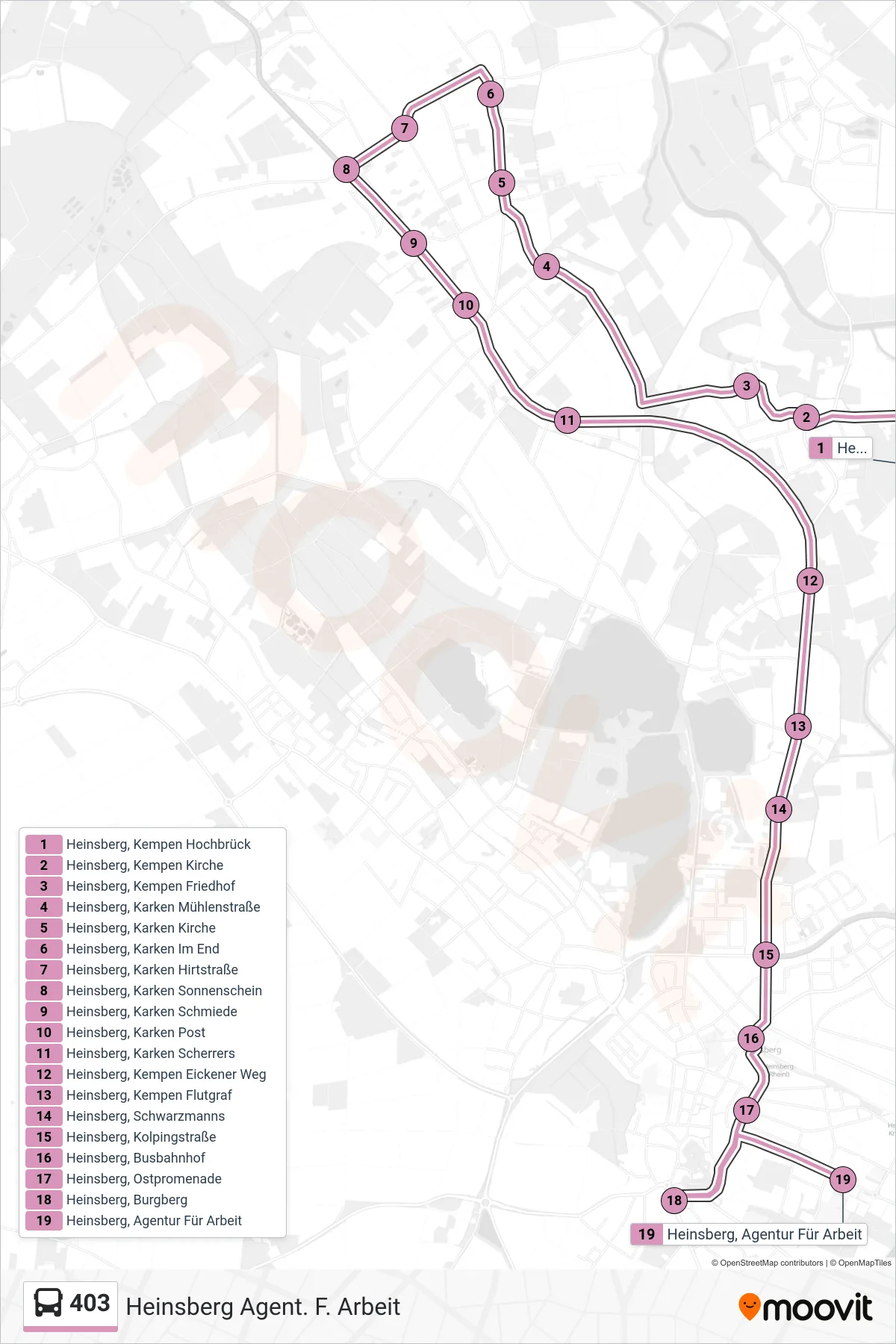 403 bus Line (Heinsberg Agent. F. Arbeit) route and stops on a map
