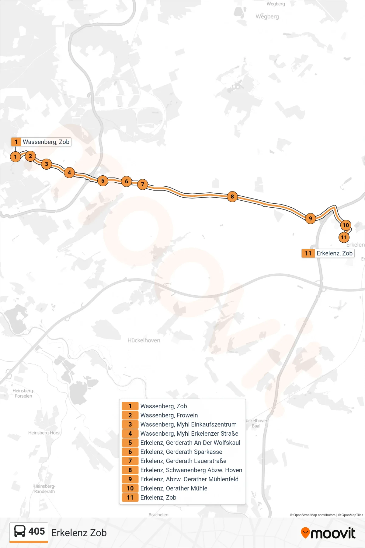 Linie 405 (Bus) Richtung Erkelenz Zob: Route und Haltestellen auf der Karte