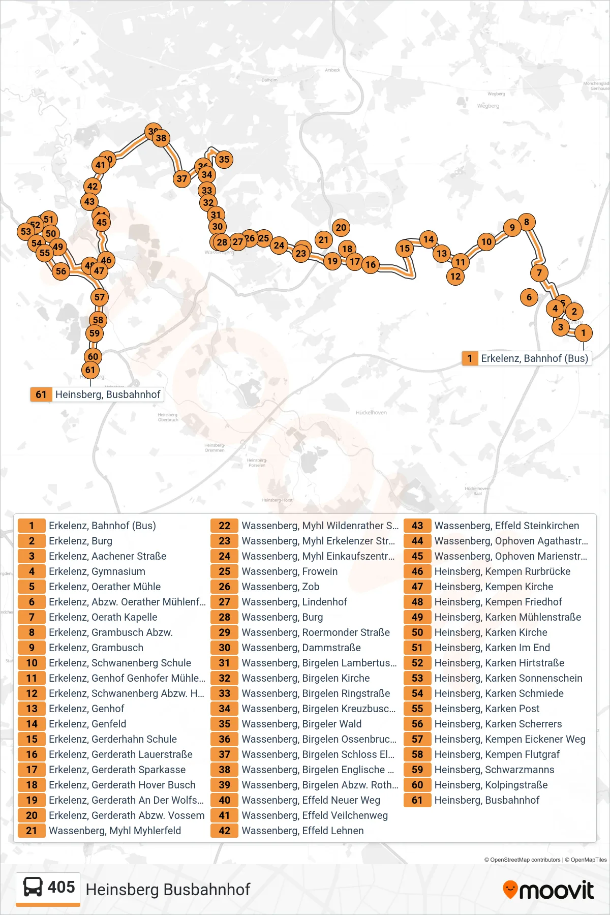 Linie 405 (Bus) Richtung Heinsberg Busbahnhof: Route und Haltestellen auf der Karte