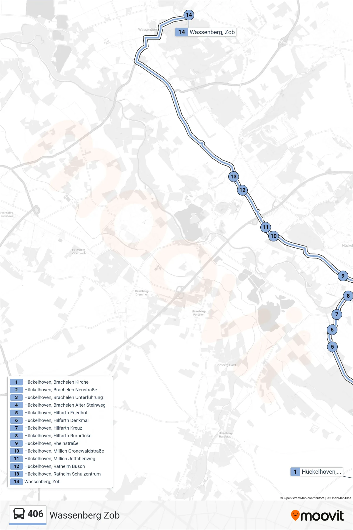 Linie 406 (Bus) Richtung Wassenberg Zob: Route und Haltestellen auf der Karte