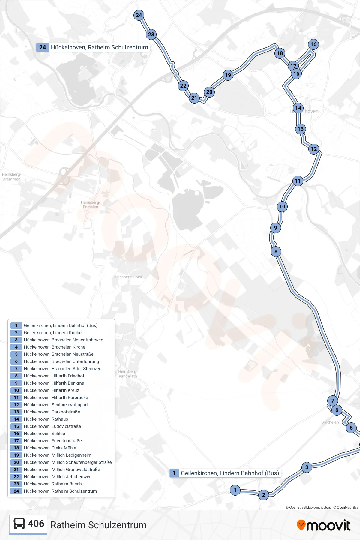 Linie 406 (Bus) Richtung Ratheim Schulzentrum: Route und Haltestellen auf der Karte