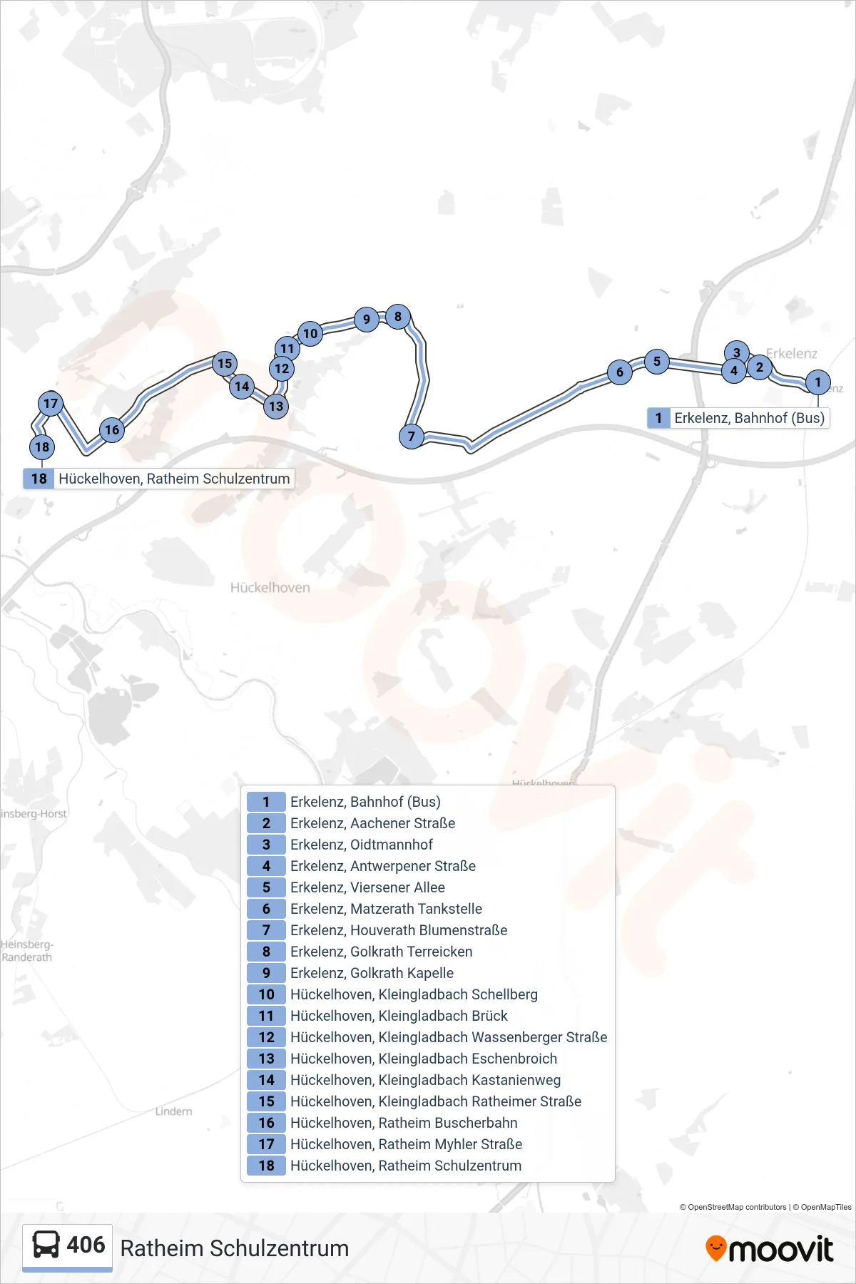 Linie 406 (Bus) Richtung Ratheim Schulzentrum: Route und Haltestellen auf der Karte