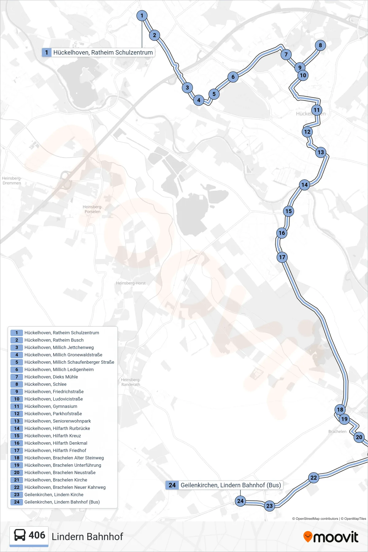 Linie 406 (Bus) Richtung Lindern Bahnhof: Route und Haltestellen auf der Karte
