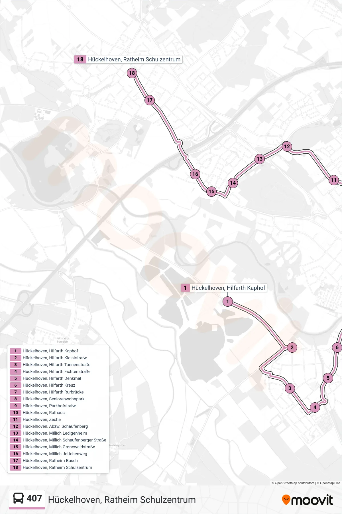 Linie 407 (Bus) Richtung Hückelhoven, Ratheim Schulzentrum: Route und Haltestellen auf der Karte