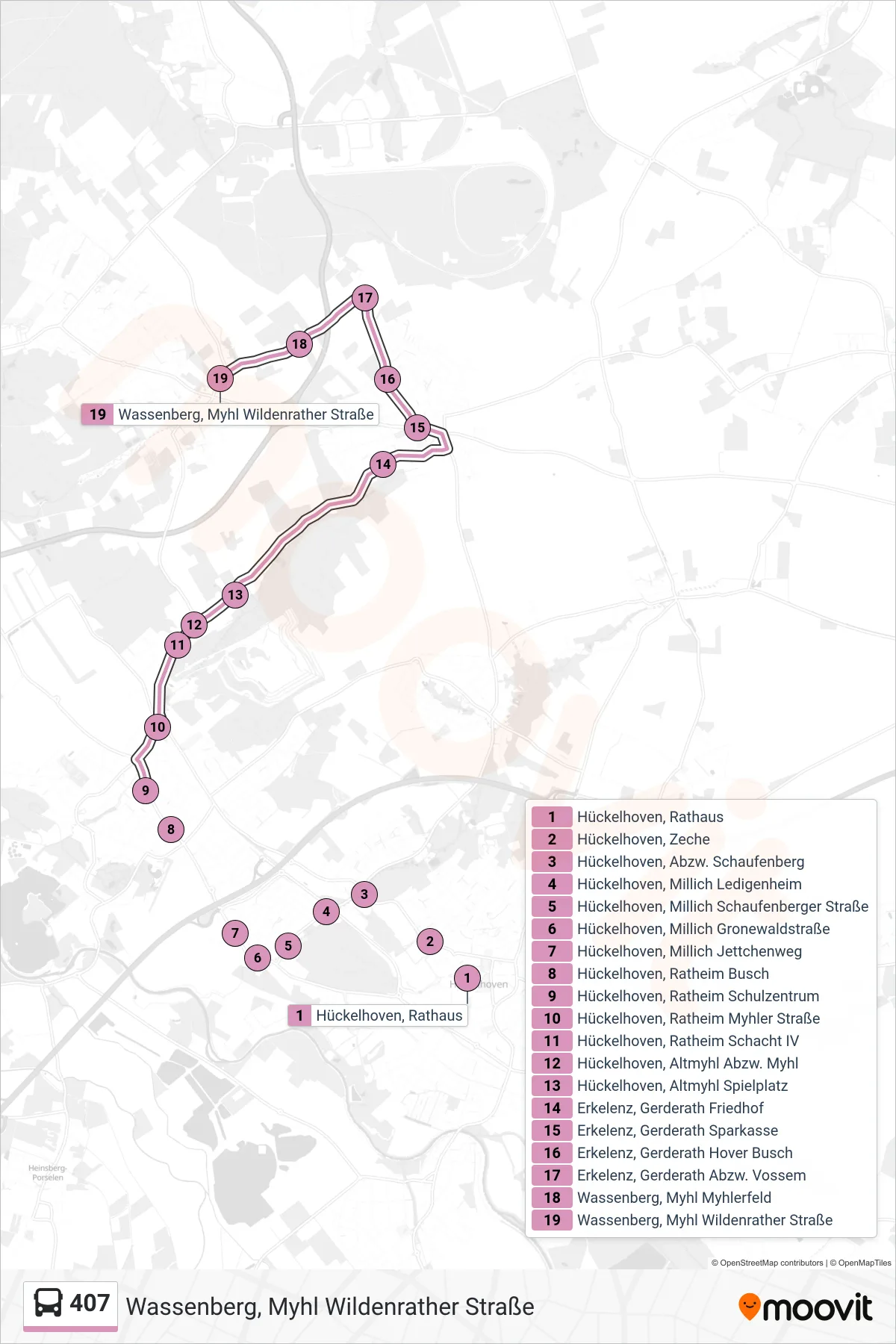 Linie 407 (Bus) Richtung Wassenberg, Myhl Wildenrather Straße: Route und Haltestellen auf der Karte
