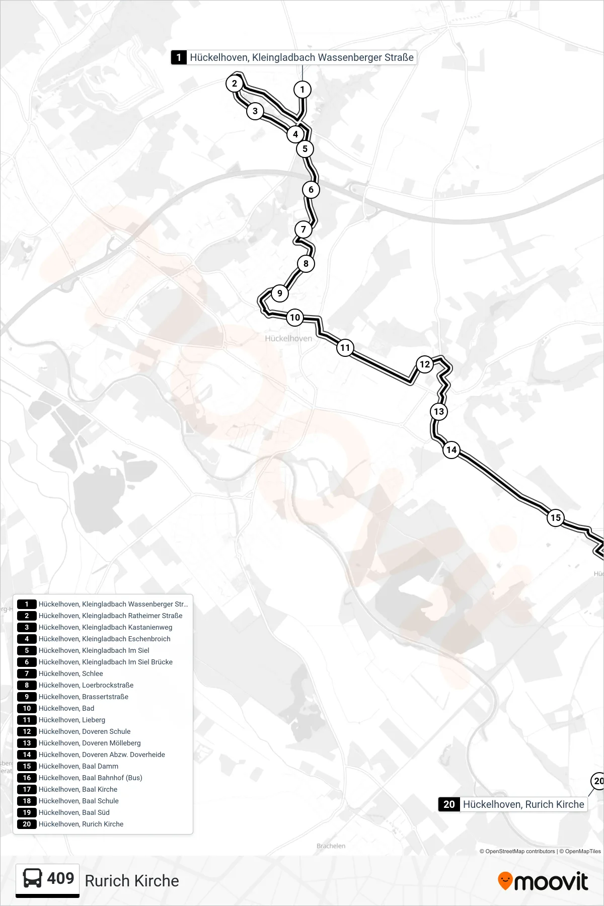 Linie 409 (Bus) Richtung Rurich Kirche: Route und Haltestellen auf der Karte