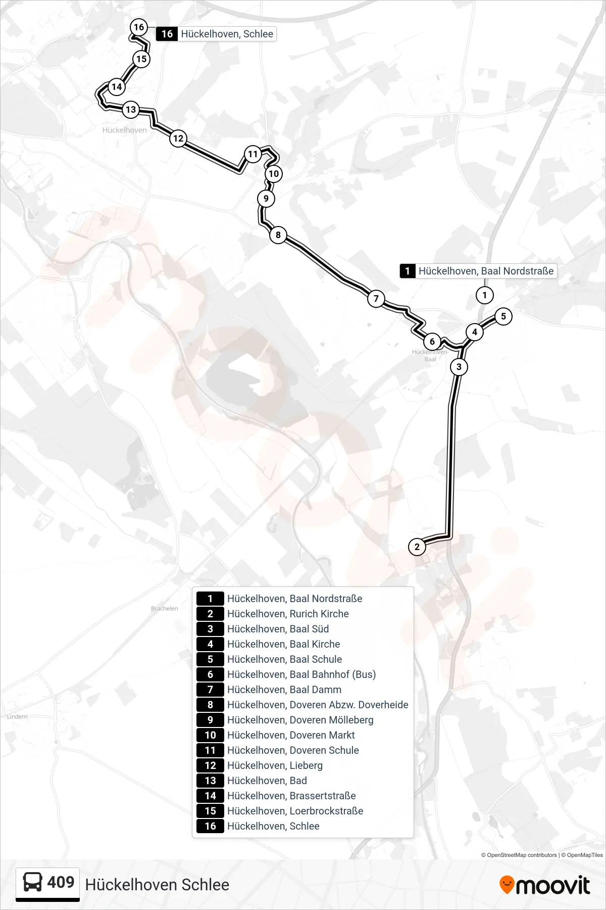 Linie 409 (Bus) Richtung Hückelhoven Schlee: Route und Haltestellen auf der Karte