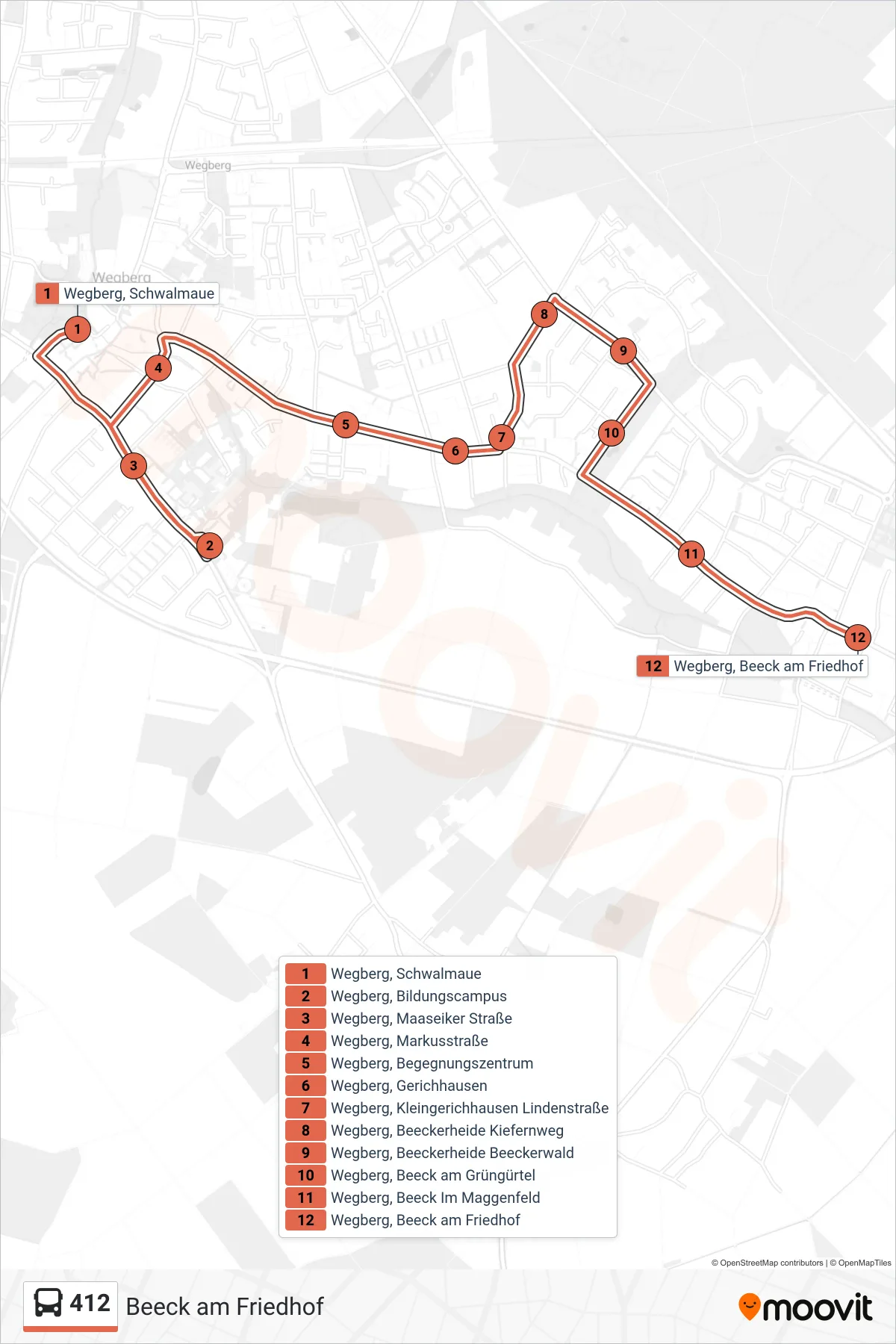 Linie 412 (Bus) Richtung Beeck am Friedhof: Route und Haltestellen auf der Karte