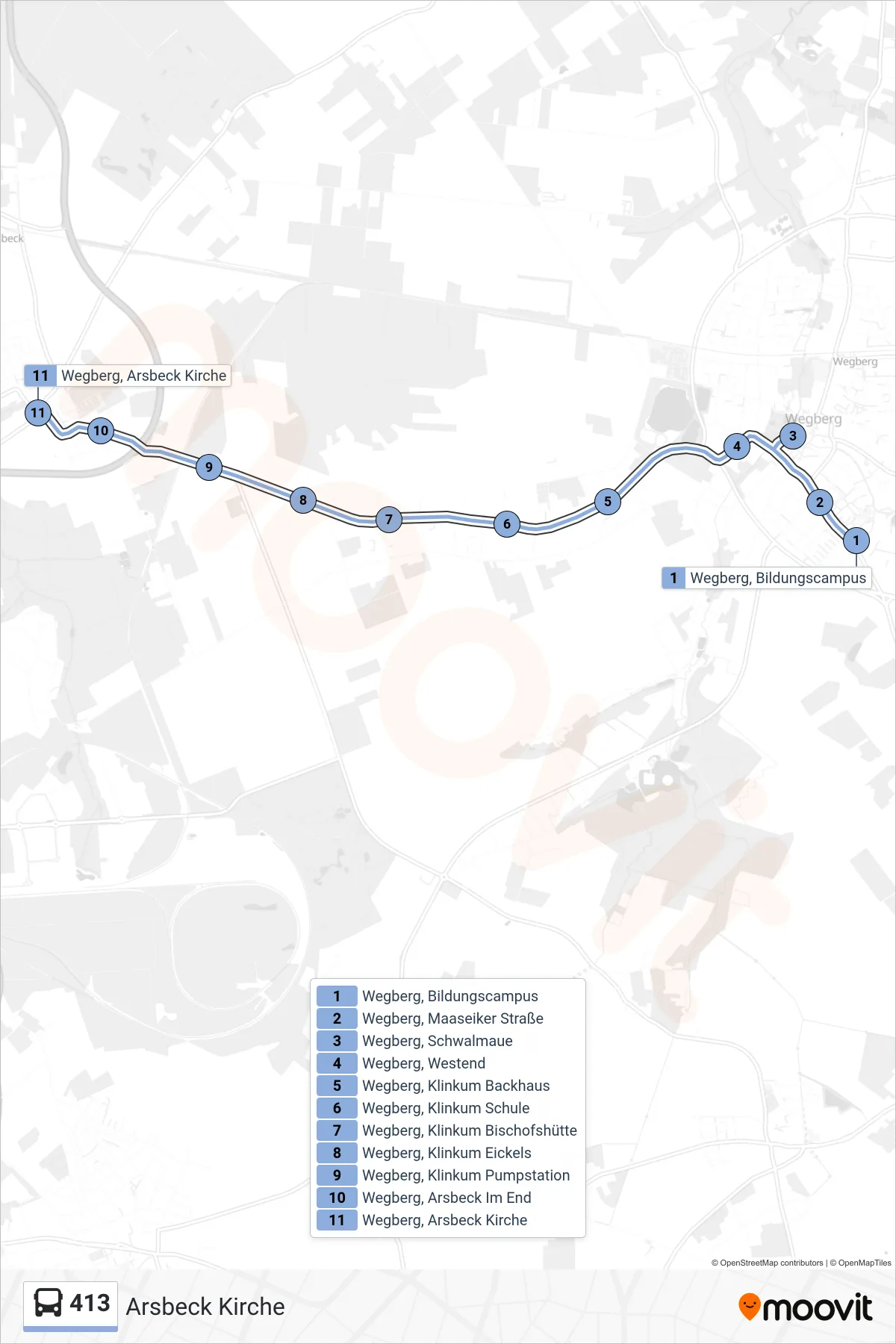 Linie 413 (Bus) Richtung Arsbeck Kirche: Route und Haltestellen auf der Karte