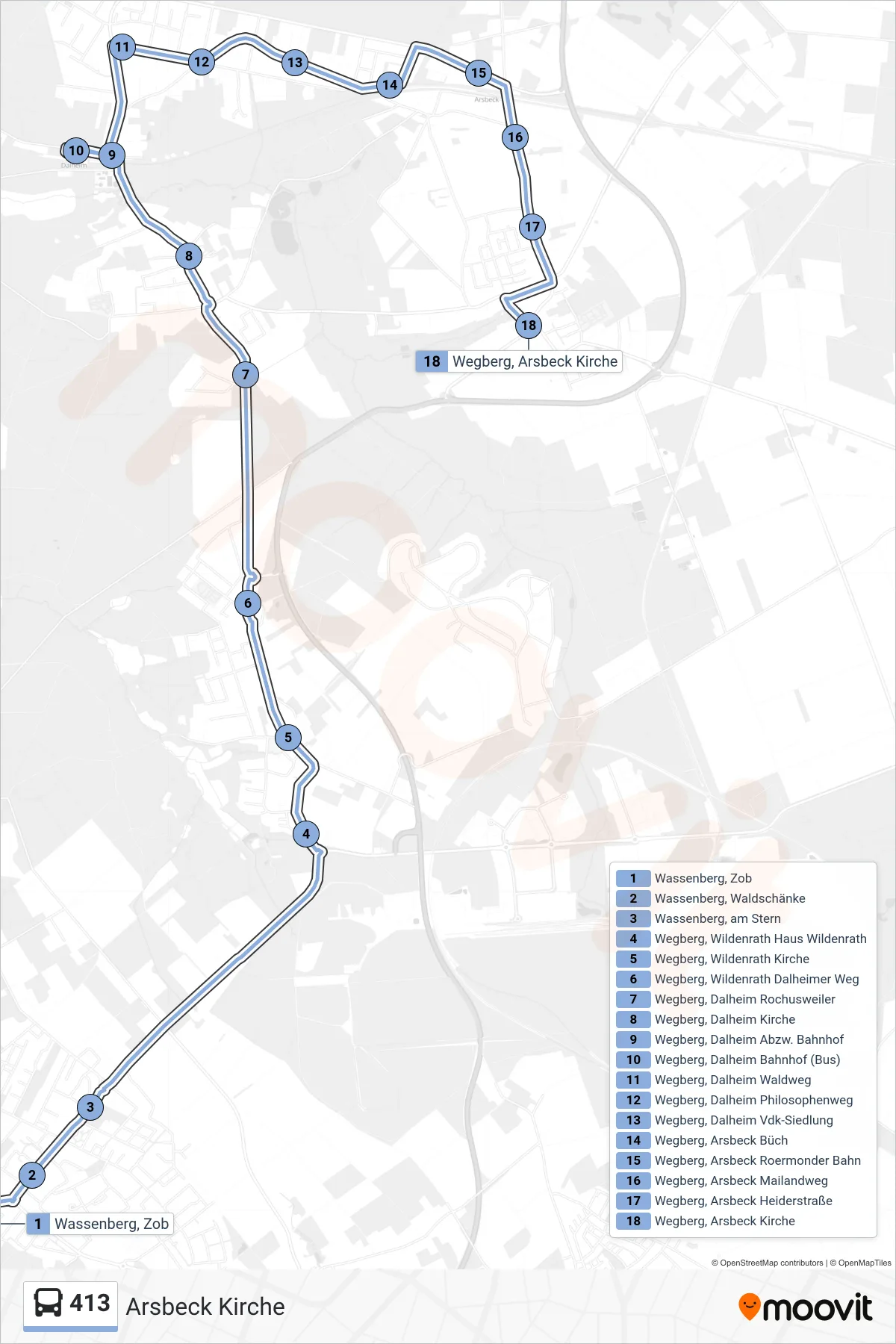 Linie 413 (Bus) Richtung Arsbeck Kirche: Route und Haltestellen auf der Karte