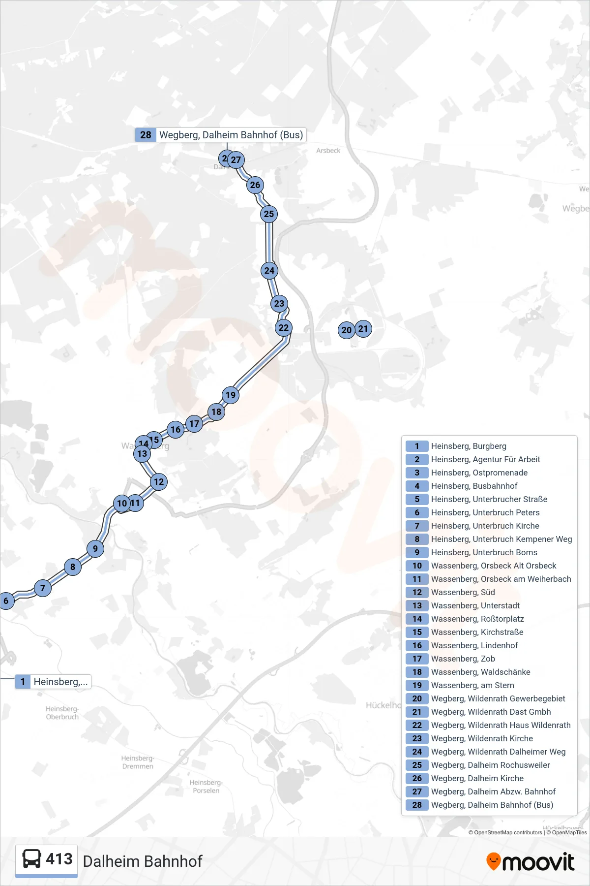 Linie 413 (Bus) Richtung Dalheim Bahnhof: Route und Haltestellen auf der Karte
