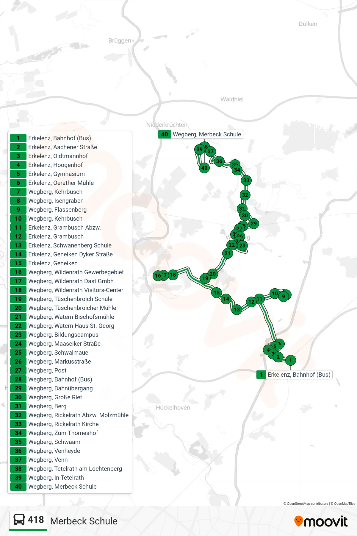 Linie 418 (Bus) Richtung Merbeck Schule: Route und Haltestellen auf der Karte