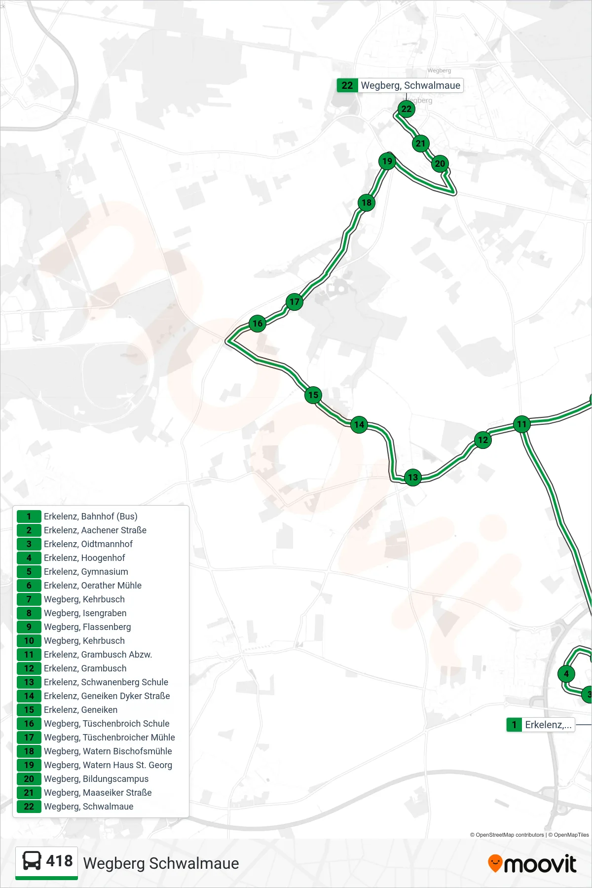 Linie 418 (Bus) Richtung Wegberg Schwalmaue: Route und Haltestellen auf der Karte