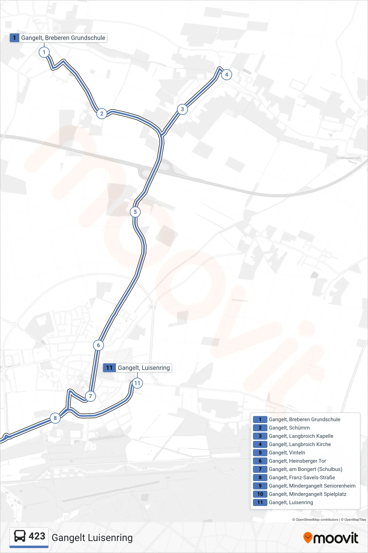 Linie 423 (Bus) Richtung Gangelt Luisenring: Route und Haltestellen auf der Karte