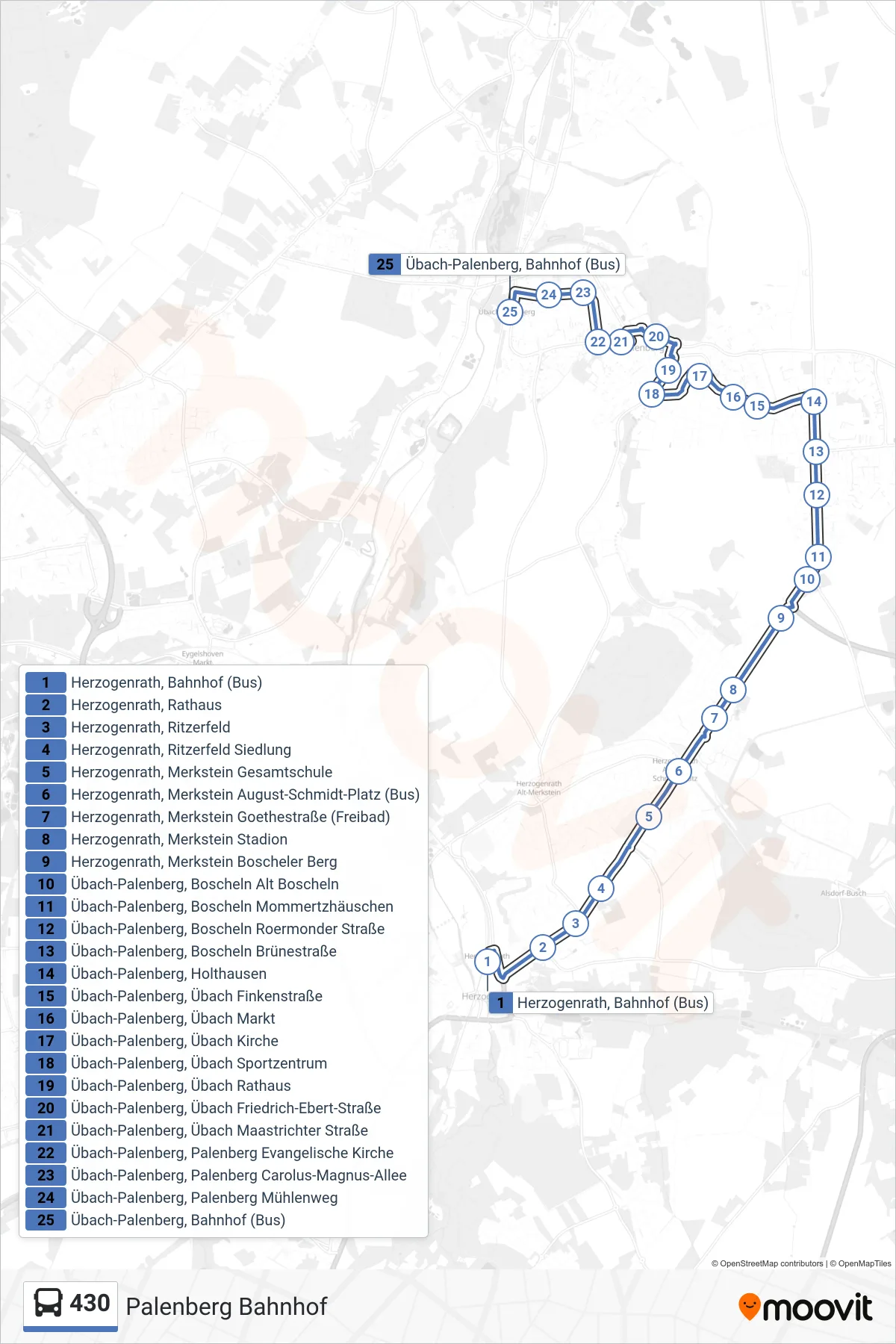 Linie 430 (Bus) Richtung Palenberg Bahnhof: Route und Haltestellen auf der Karte