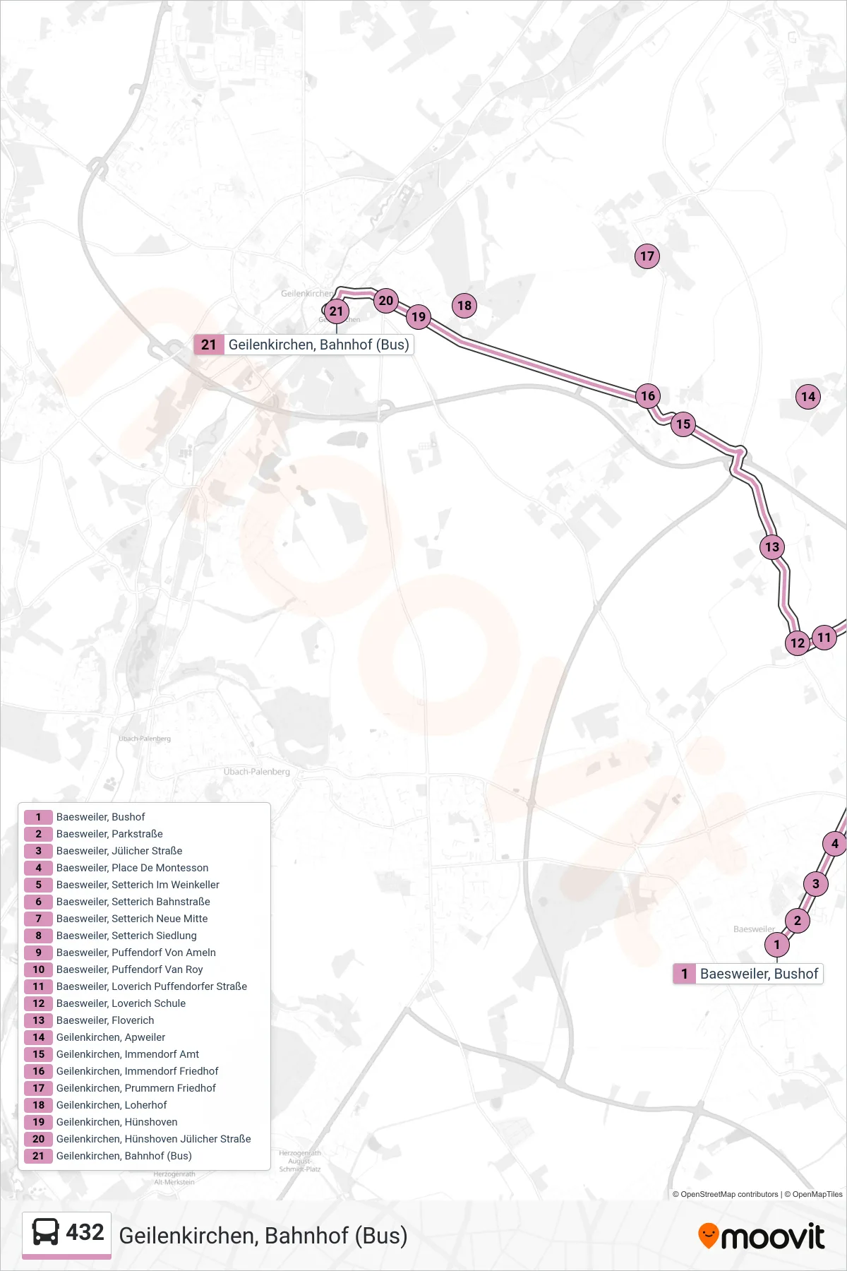 Linie 432 (Bus) Richtung Geilenkirchen, Bahnhof (Bus): Route und Haltestellen auf der Karte