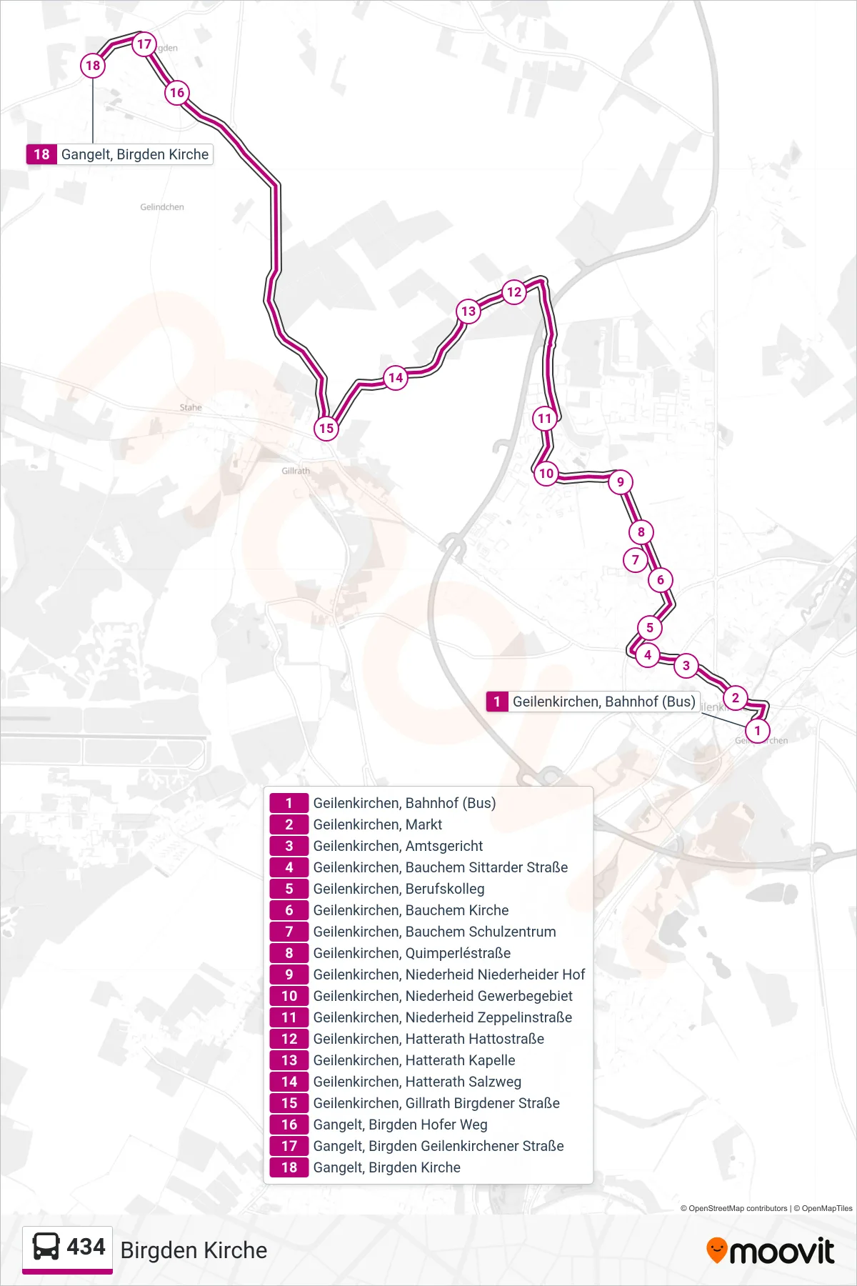 Linie 434 (Bus) Richtung Birgden Kirche: Route und Haltestellen auf der Karte