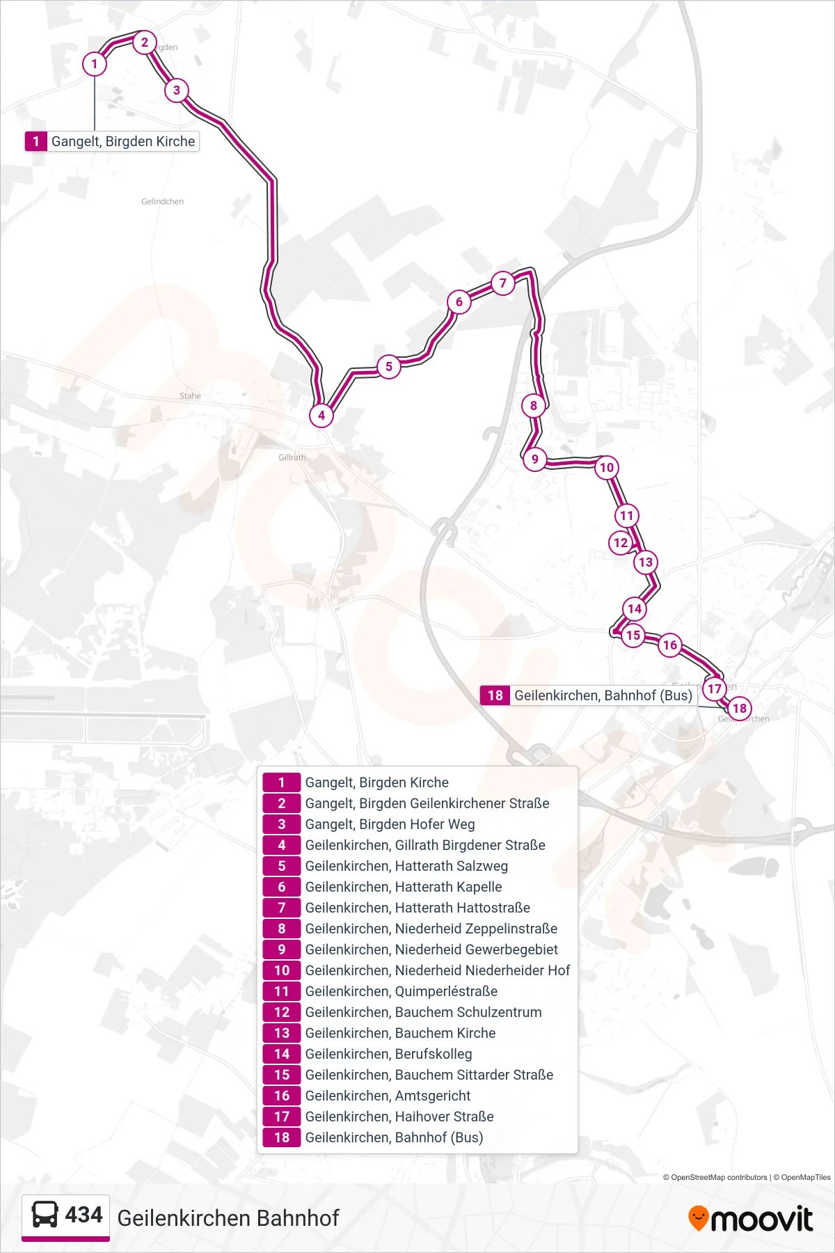 Linie 434 (Bus) Richtung Geilenkirchen Bahnhof: Route und Haltestellen auf der Karte