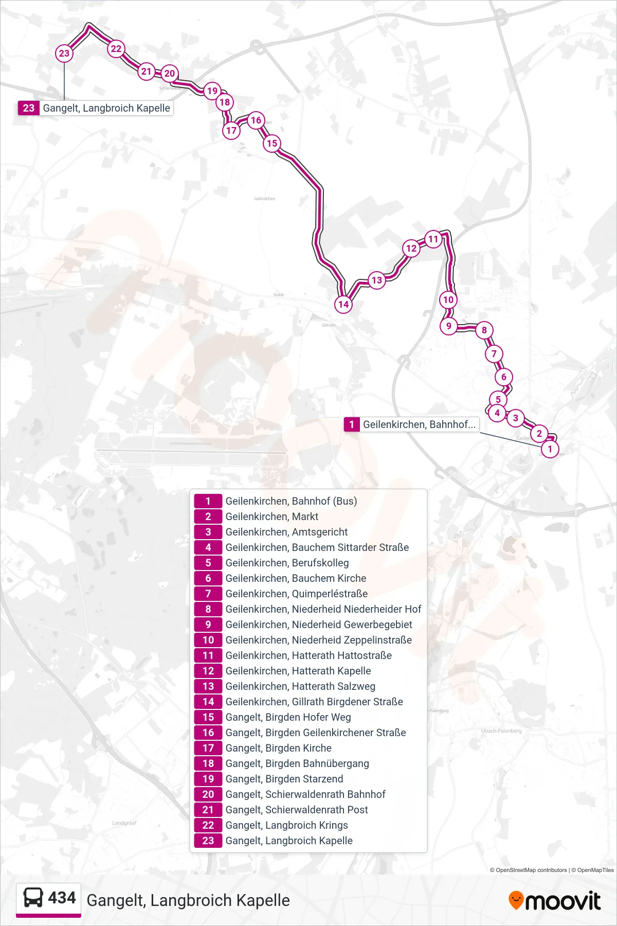 Linie 434 (Bus) Richtung Gangelt, Langbroich Kapelle: Route und Haltestellen auf der Karte