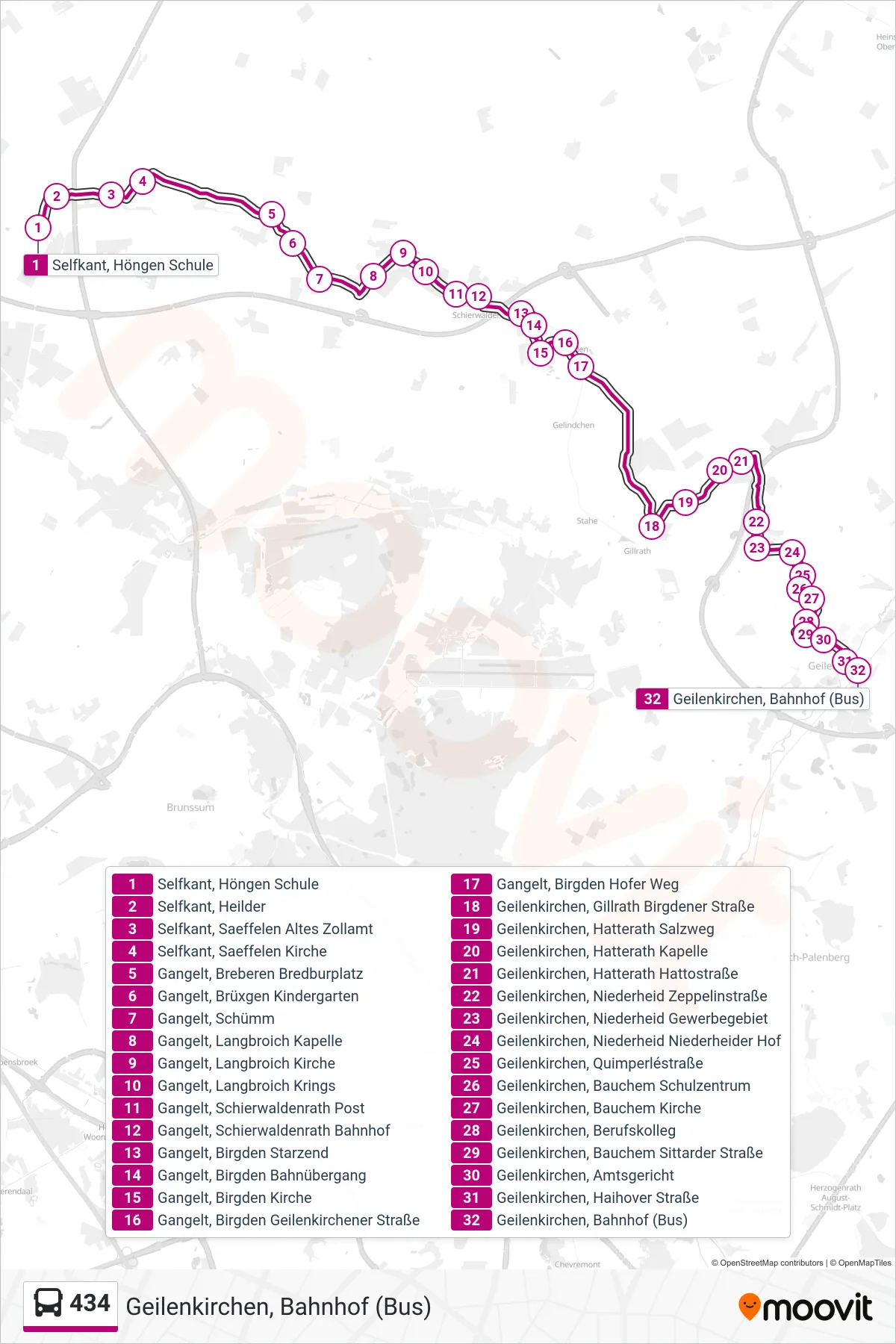 Linie 434 (Bus) Richtung Geilenkirchen, Bahnhof (Bus): Route und Haltestellen auf der Karte