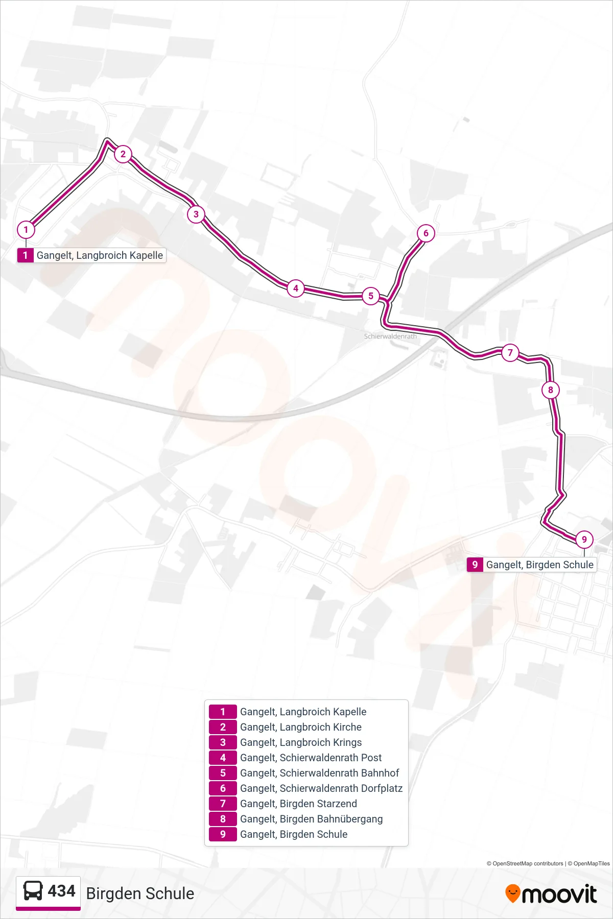 Linie 434 (Bus) Richtung Birgden Schule: Route und Haltestellen auf der Karte
