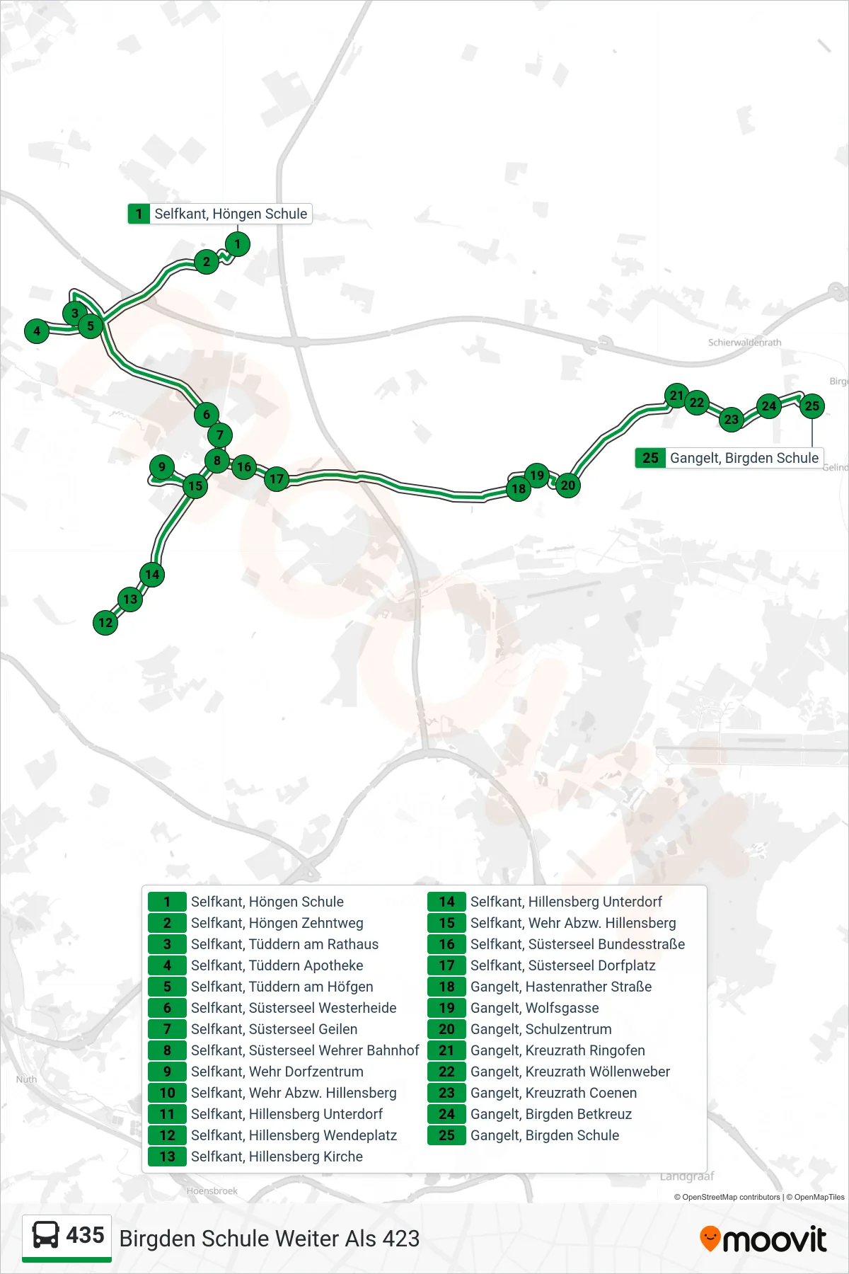 Linie 435 (Bus) Richtung Birgden Schule Weiter Als 423: Route und Haltestellen auf der Karte