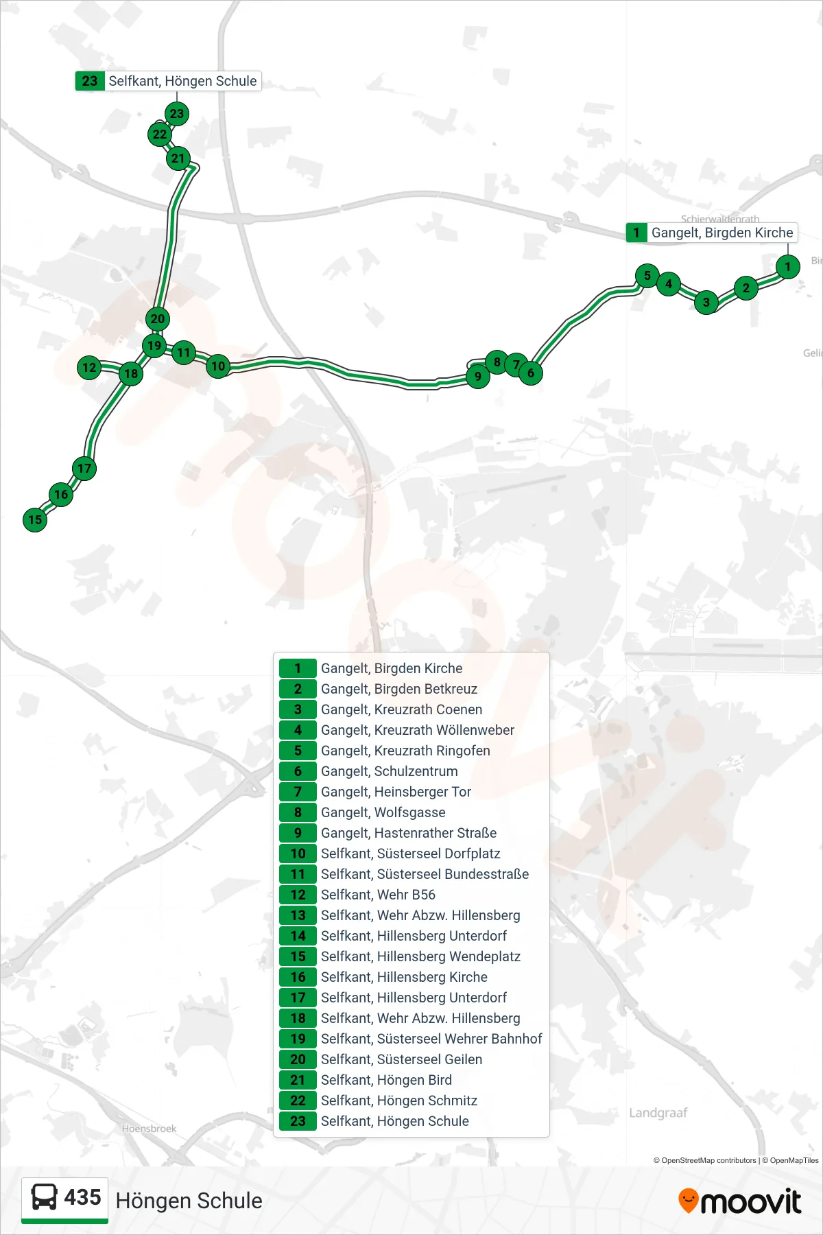 Linie 435 (Bus) Richtung Höngen Schule: Route und Haltestellen auf der Karte
