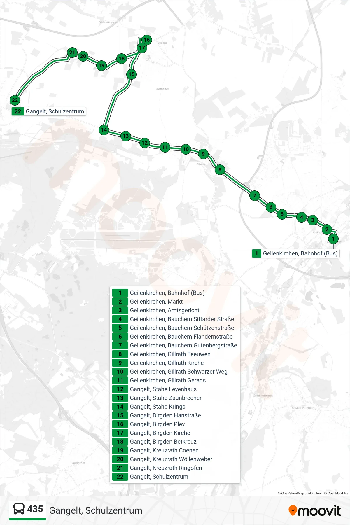 Linie 435 (Bus) Richtung Gangelt, Schulzentrum: Route und Haltestellen auf der Karte