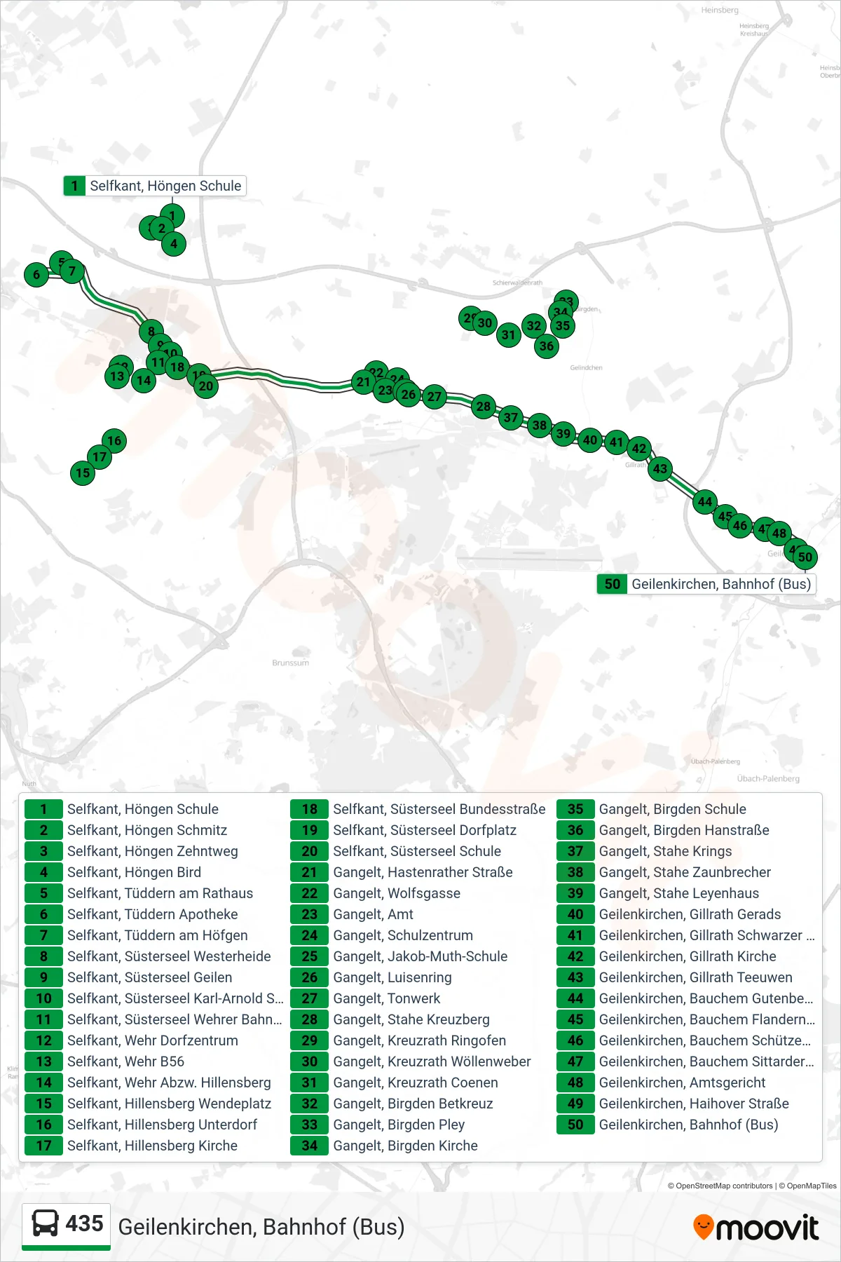 Linie 435 (Bus) Richtung Geilenkirchen, Bahnhof (Bus): Route und Haltestellen auf der Karte