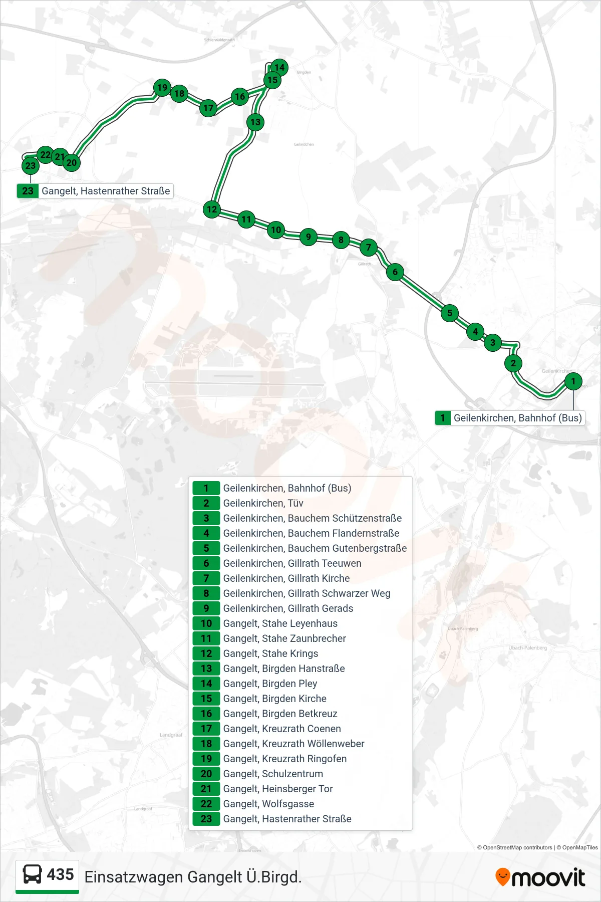 Linie 435 (Bus) Richtung Einsatzwagen Gangelt Ü.Birgd.: Route und Haltestellen auf der Karte