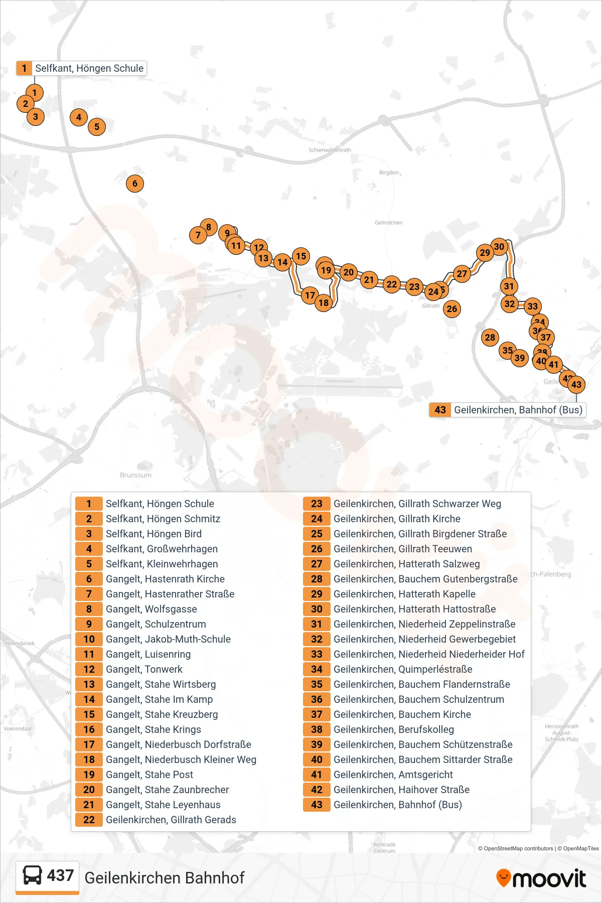 Linie 437 (Bus) Richtung Geilenkirchen Bahnhof: Route und Haltestellen auf der Karte