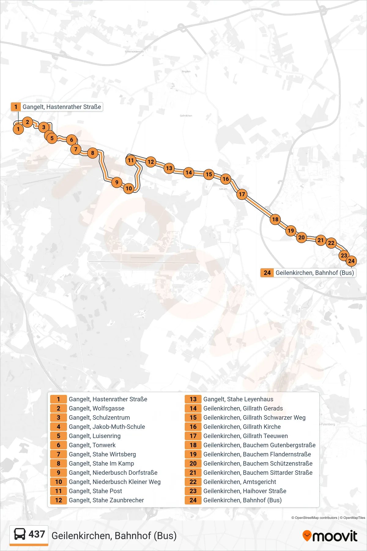 Linie 437 (Bus) Richtung Geilenkirchen, Bahnhof (Bus): Route und Haltestellen auf der Karte
