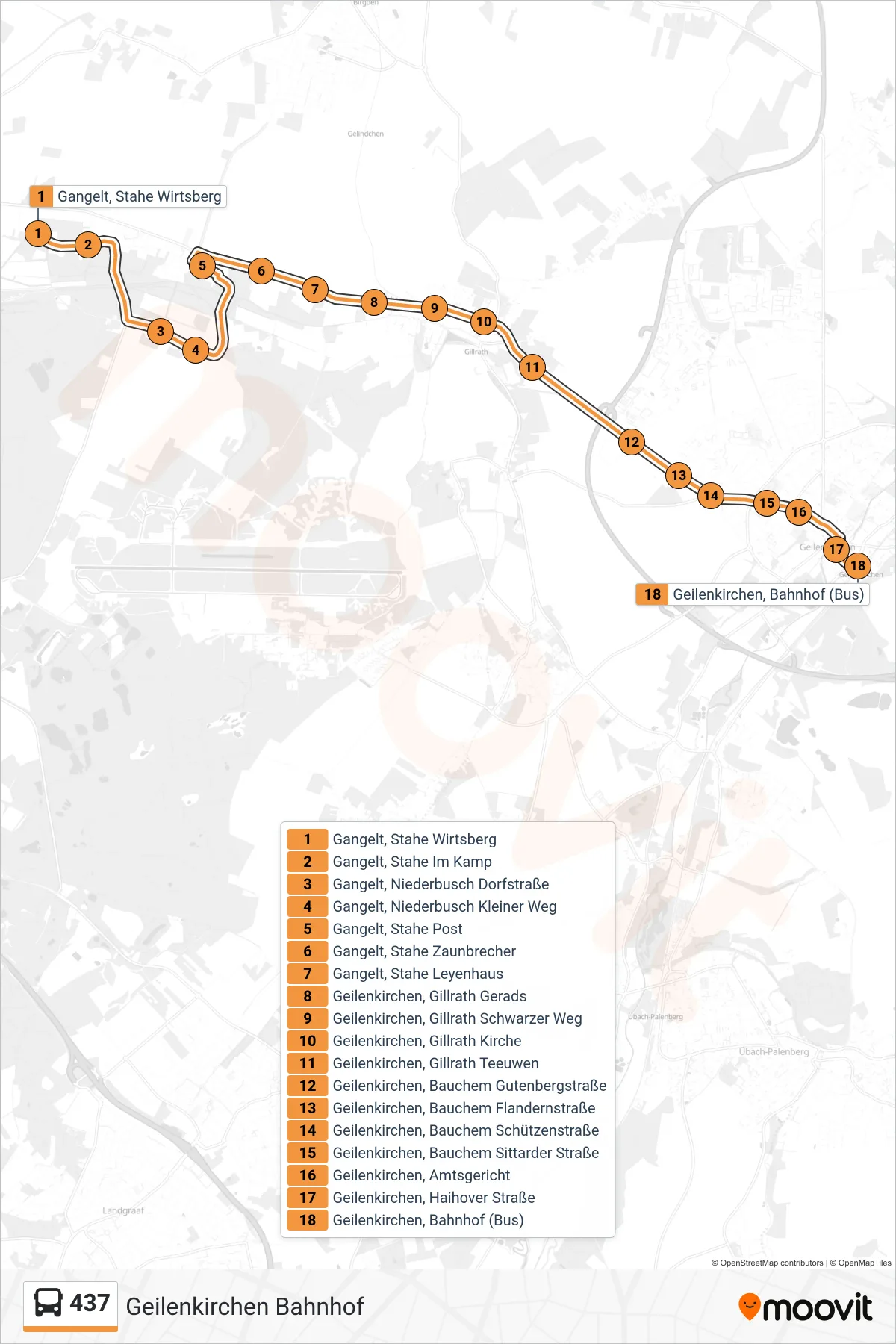 Linie 437 (Bus) Richtung Geilenkirchen Bahnhof: Route und Haltestellen auf der Karte