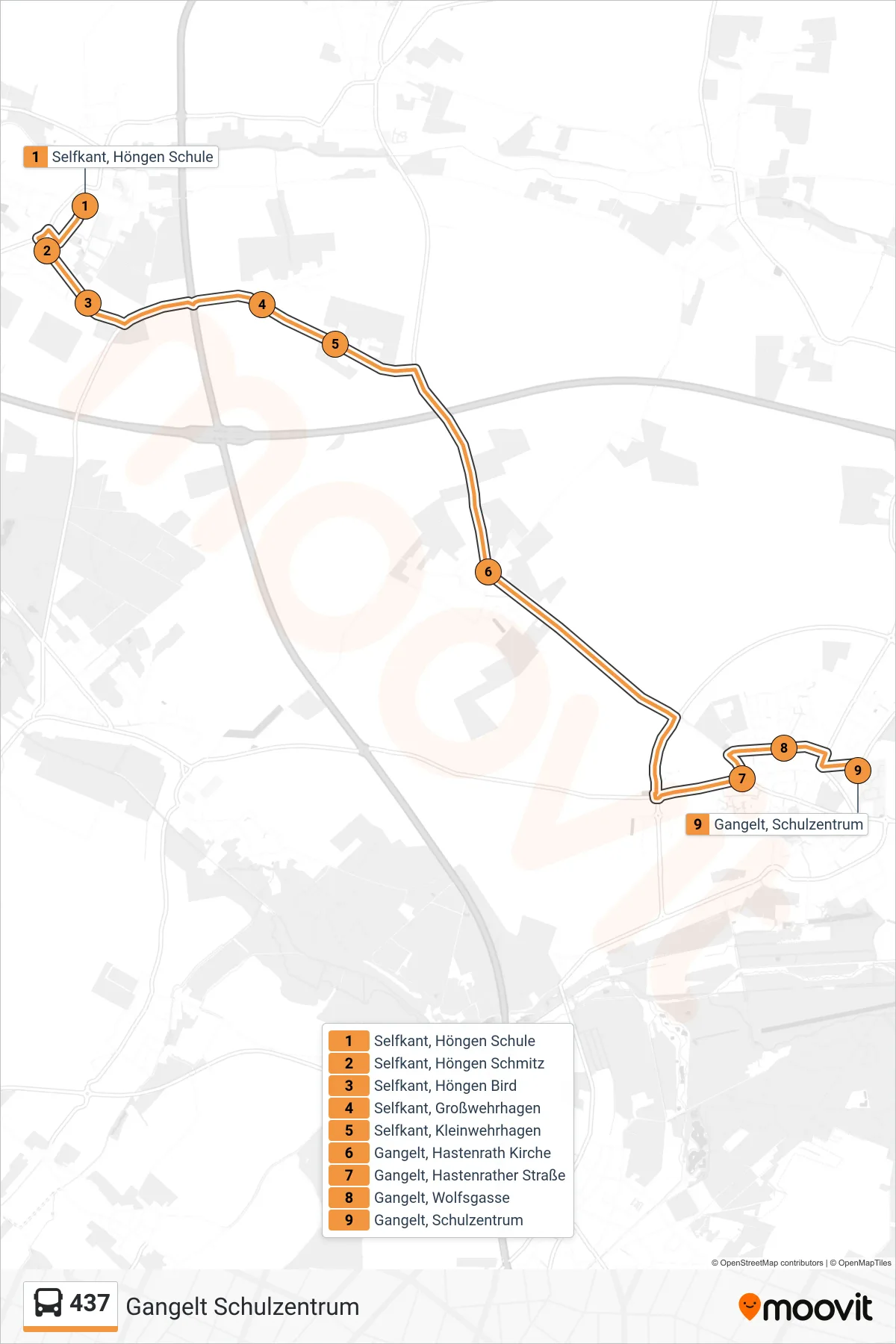Linie 437 (Bus) Richtung Gangelt Schulzentrum: Route und Haltestellen auf der Karte