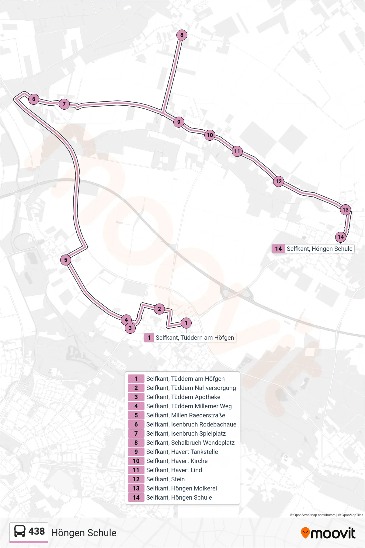Linie 438 (Bus) Richtung Höngen Schule: Route und Haltestellen auf der Karte