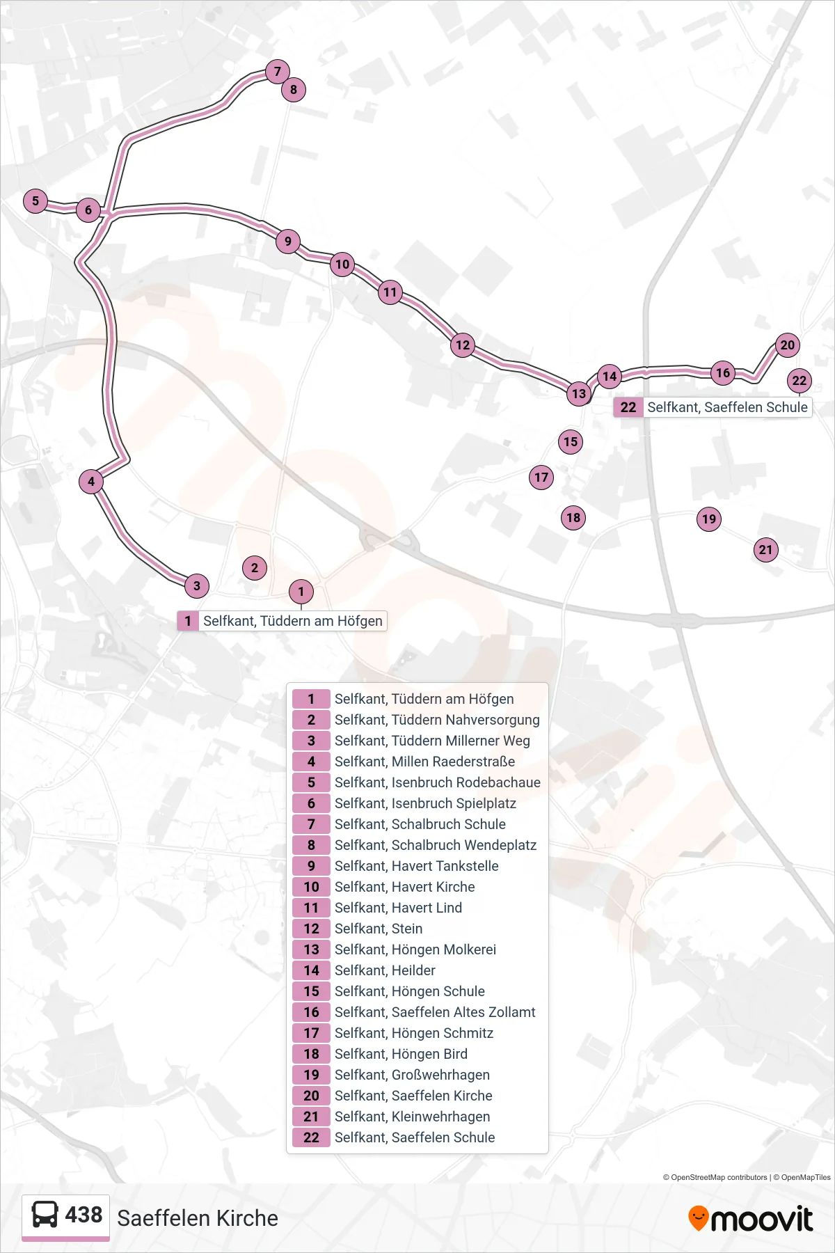 Linie 438 (Bus) Richtung Saeffelen Kirche: Route und Haltestellen auf der Karte