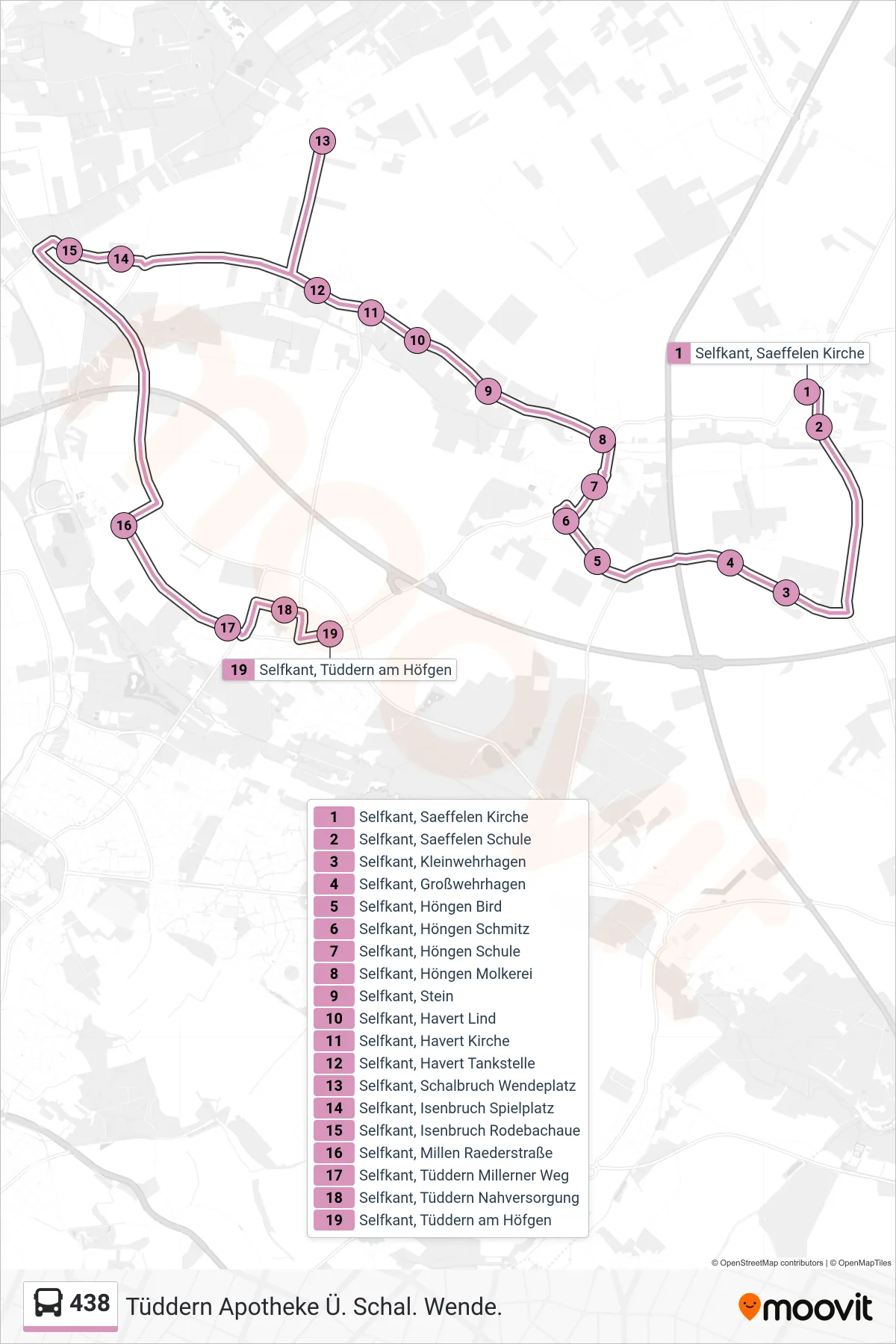 Linie 438 (Bus) Richtung Tüddern Apotheke Ü. Schal. Wende.: Route und Haltestellen auf der Karte