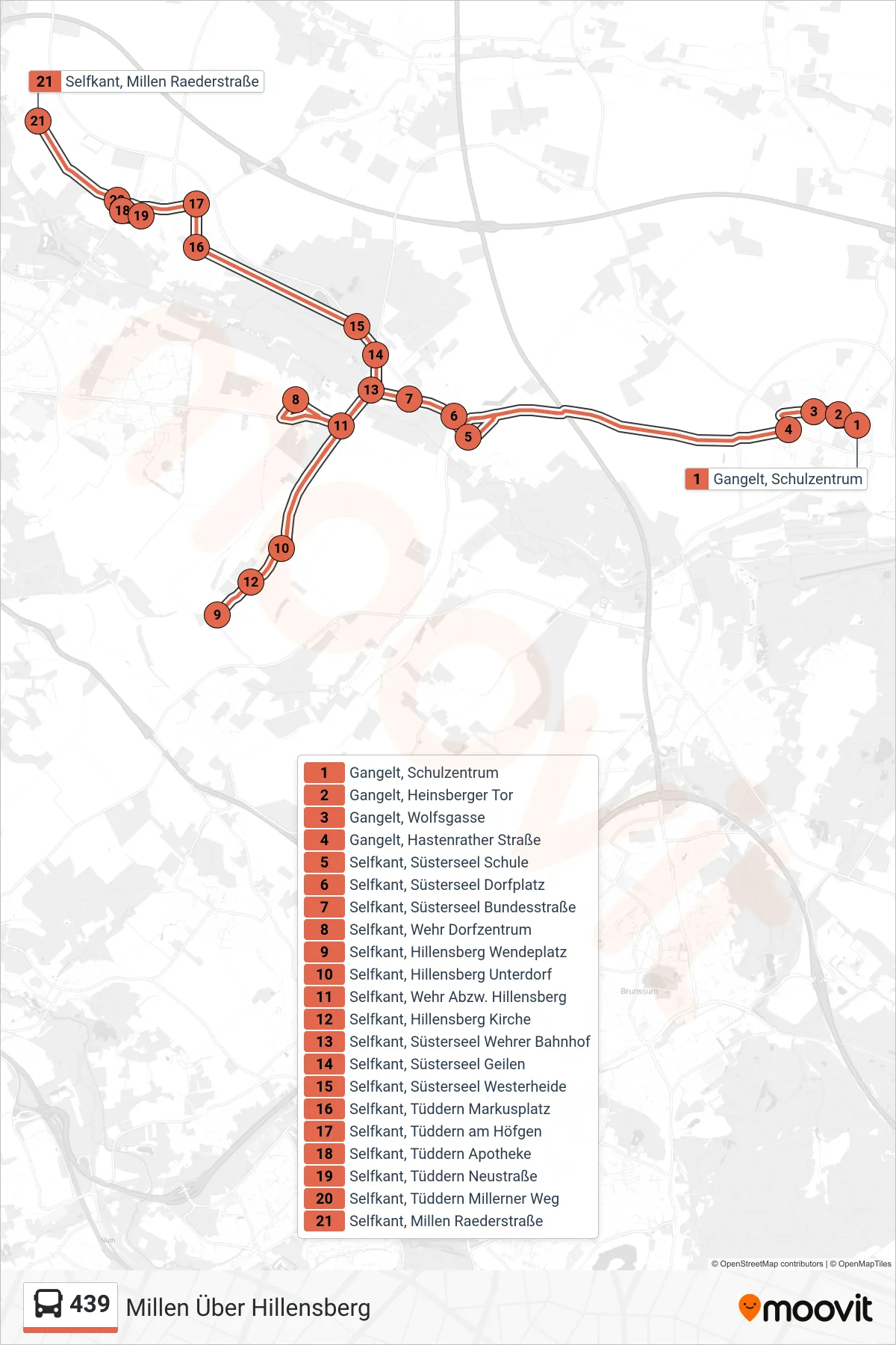 Linie 439 (Bus) Richtung Millen Über Hillensberg: Route und Haltestellen auf der Karte