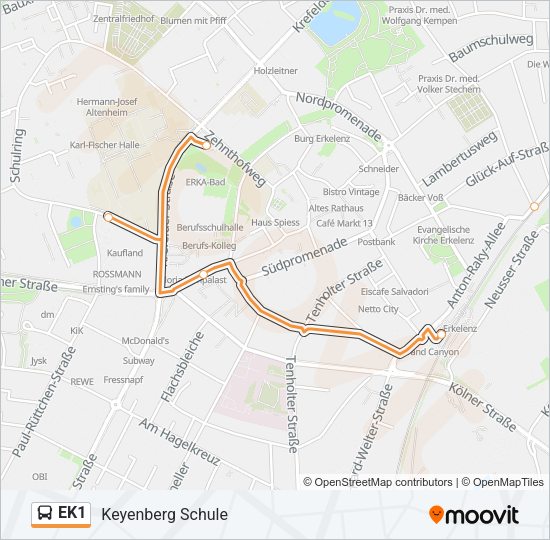 Автобус EK1: карта маршрута