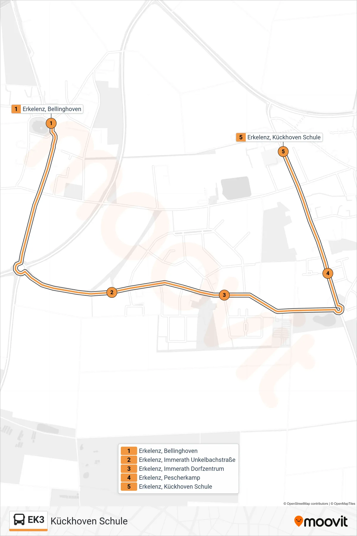 Linie EK3 (Bus) Richtung Kückhoven Schule: Route und Haltestellen auf der Karte