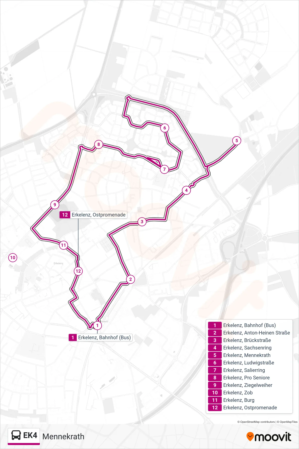 Linie EK4 (Bus) Richtung Mennekrath: Route und Haltestellen auf der Karte