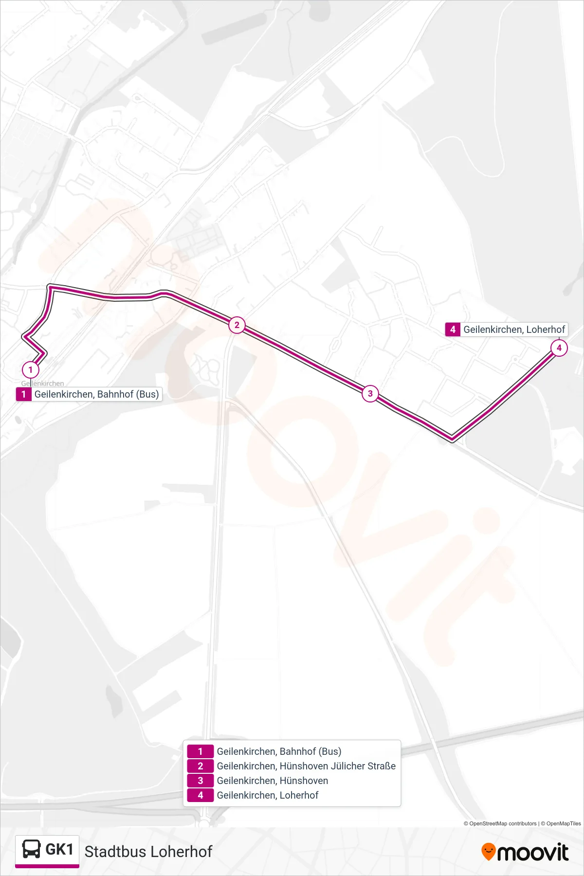 Linie GK1 (Bus) Richtung Stadtbus Loherhof: Route und Haltestellen auf der Karte