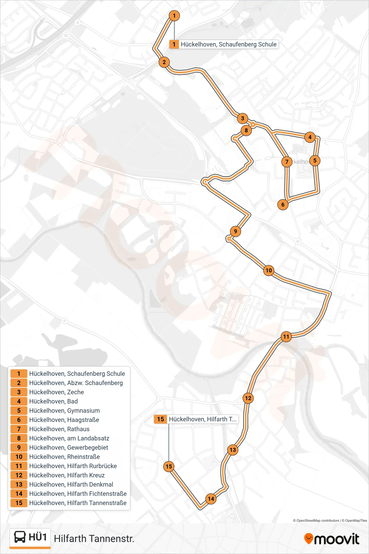 Linie HÜ1 (Bus) Richtung Hilfarth Tannenstr.: Route und Haltestellen auf der Karte